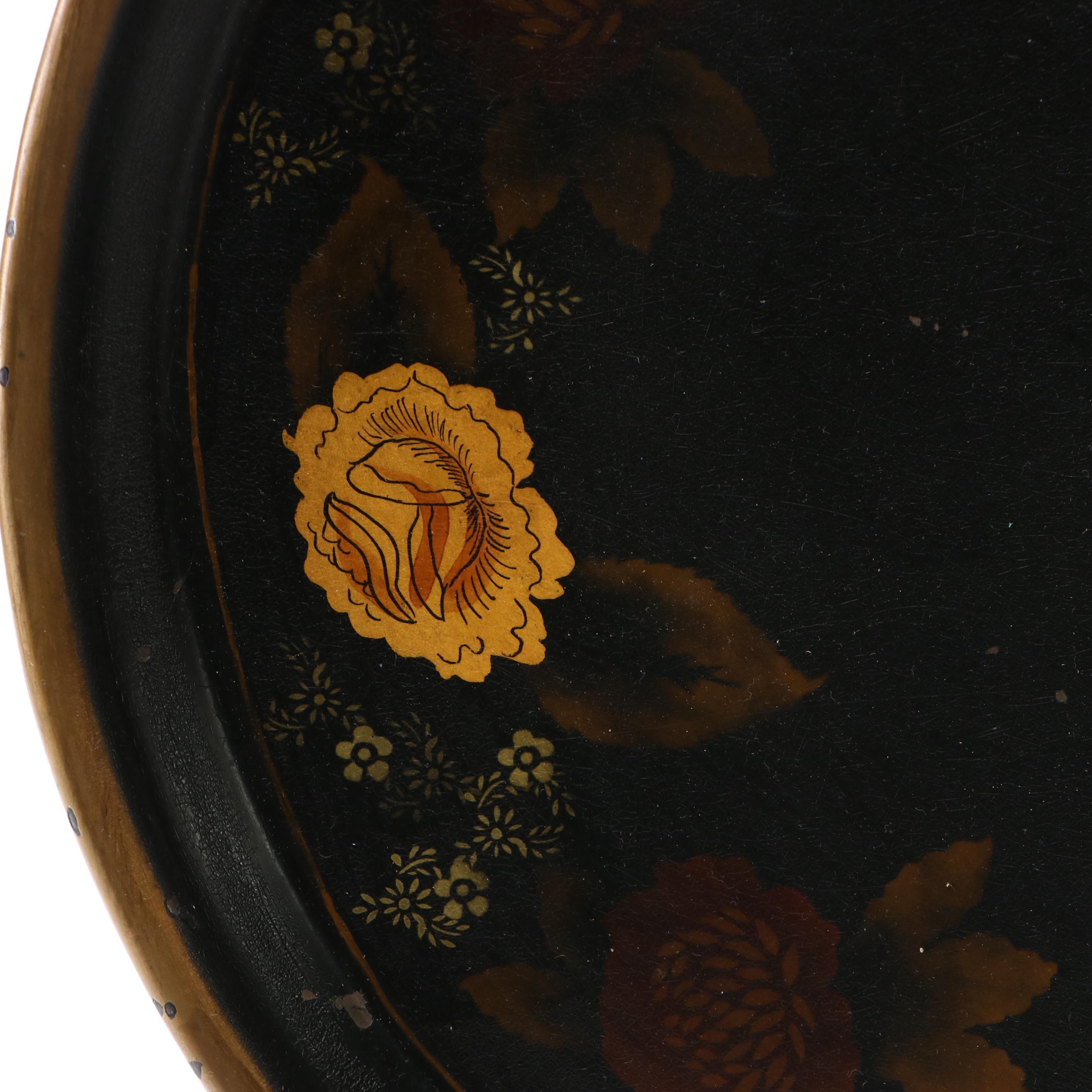 Vintage Oval Hand-Painted Toleware Serving Tray with Floral Motif