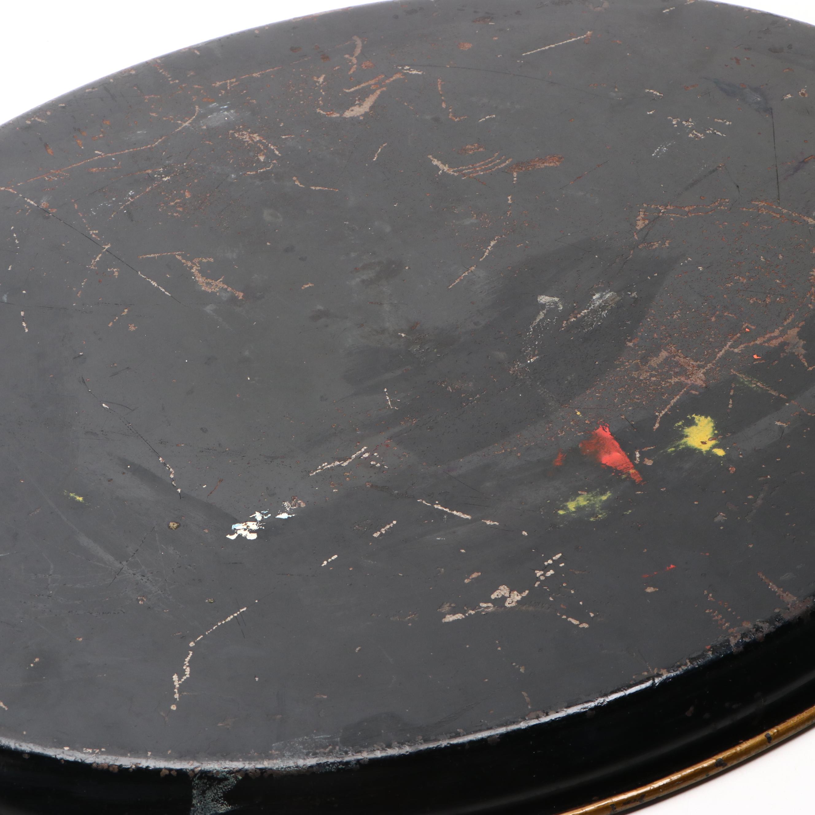 Vintage Oval Hand-Painted Toleware Serving Tray with Floral Motif