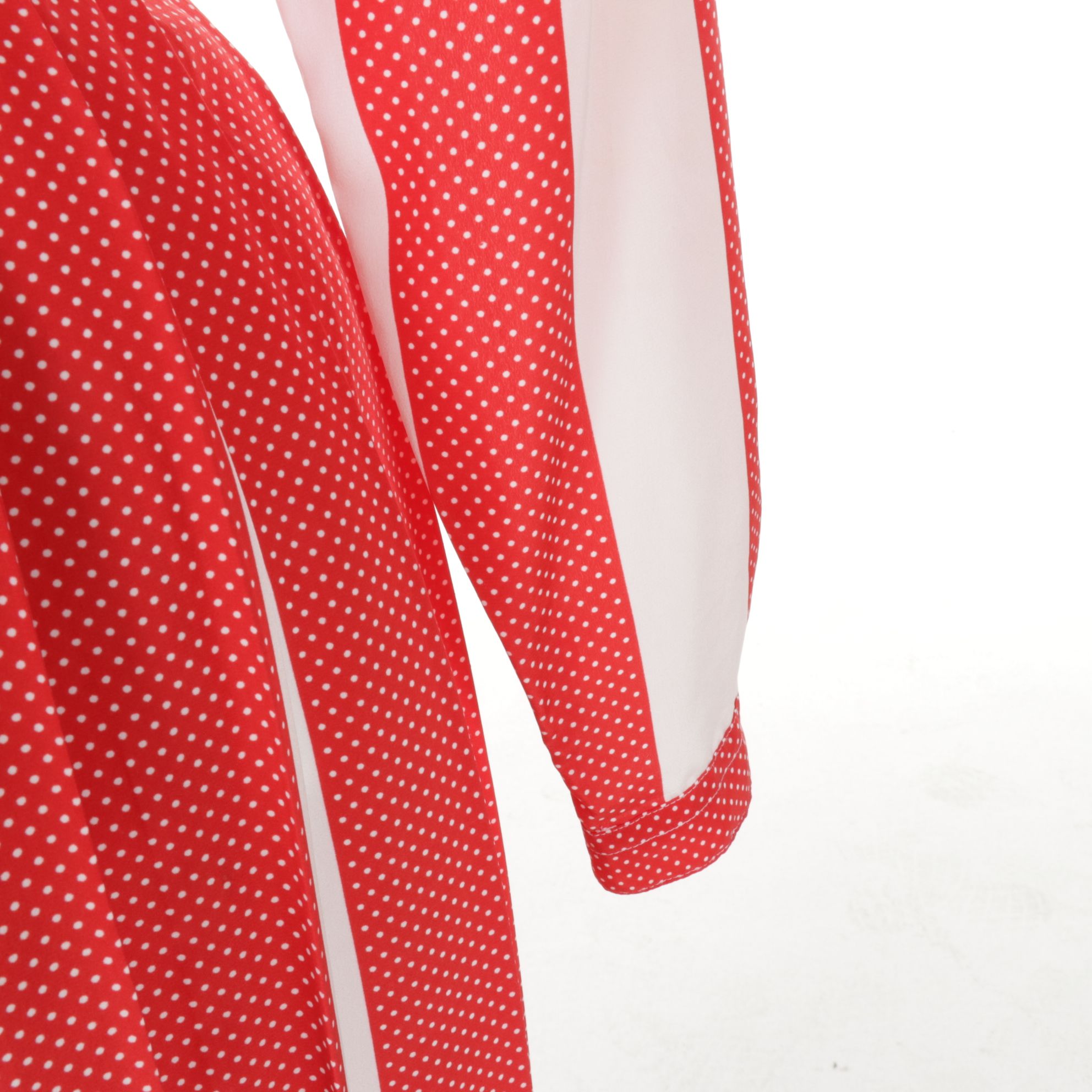 Balenciaga Red Polka-Dot Stripe Two-Piece Blouse and Pleated Skirt
