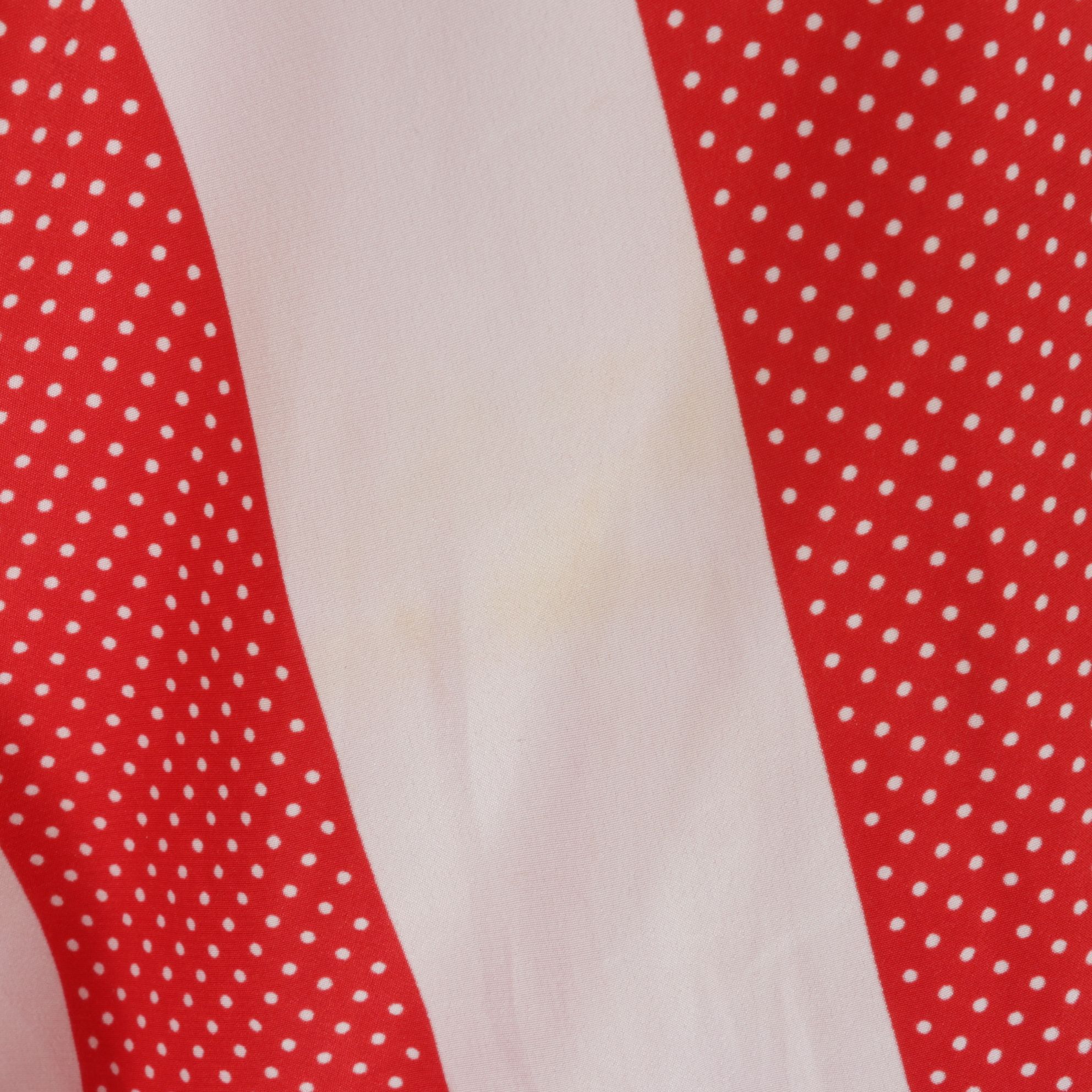 Balenciaga Red Polka-Dot Stripe Two-Piece Blouse and Pleated Skirt