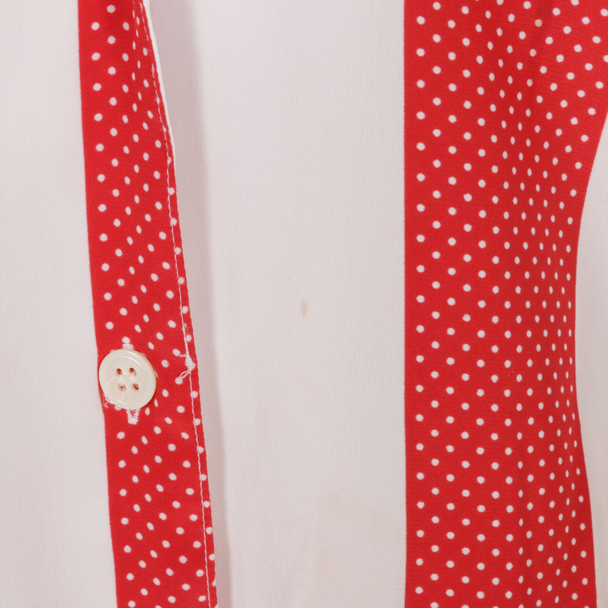 Balenciaga Red Polka-Dot Stripe Two-Piece Blouse and Pleated Skirt