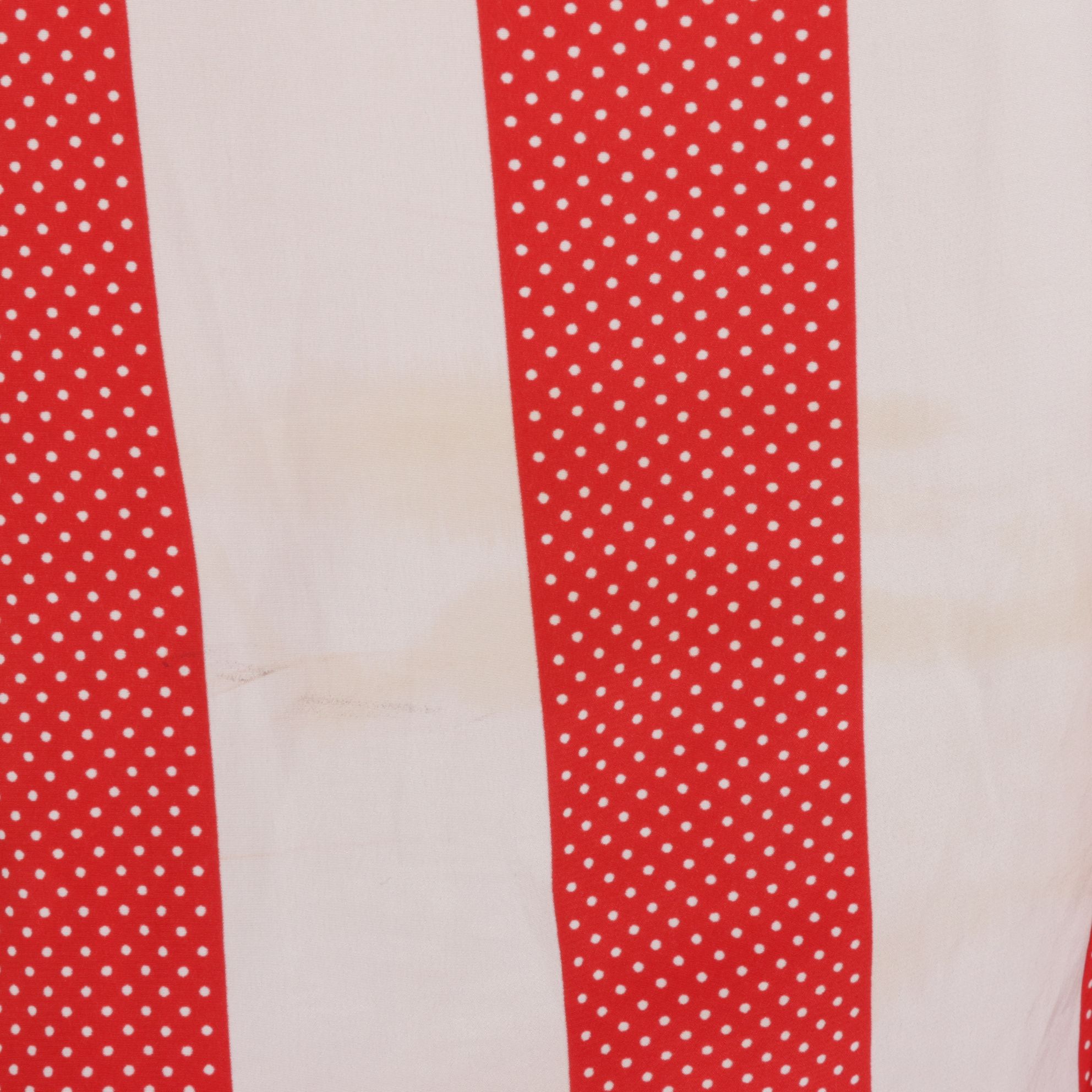 Balenciaga Red Polka-Dot Stripe Two-Piece Blouse and Pleated Skirt