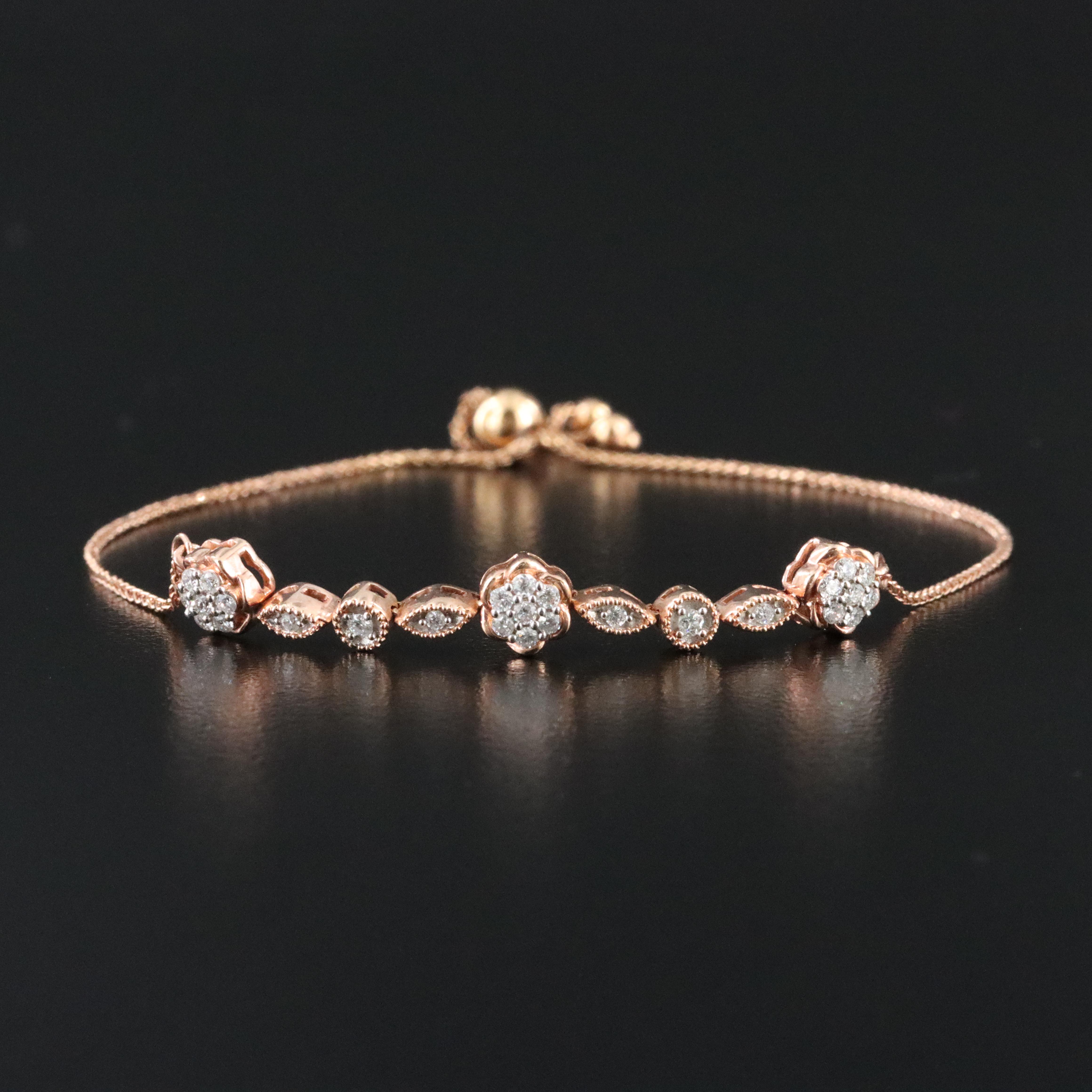 14K Rose Gold 0.32 CTW Diamond Bolo Bracelet