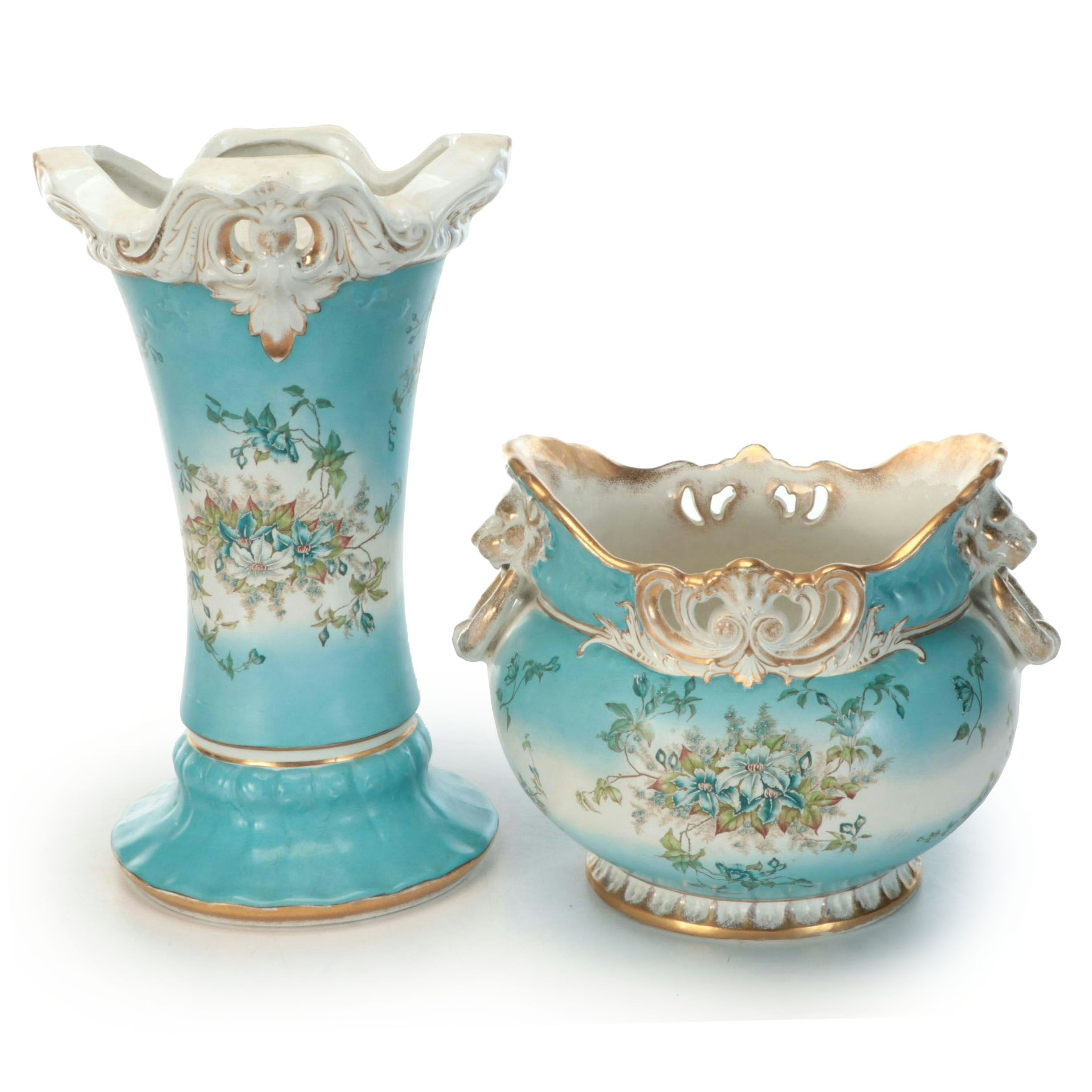 Alba China Rococo Style Floral Ceramic Jardinière and Stand