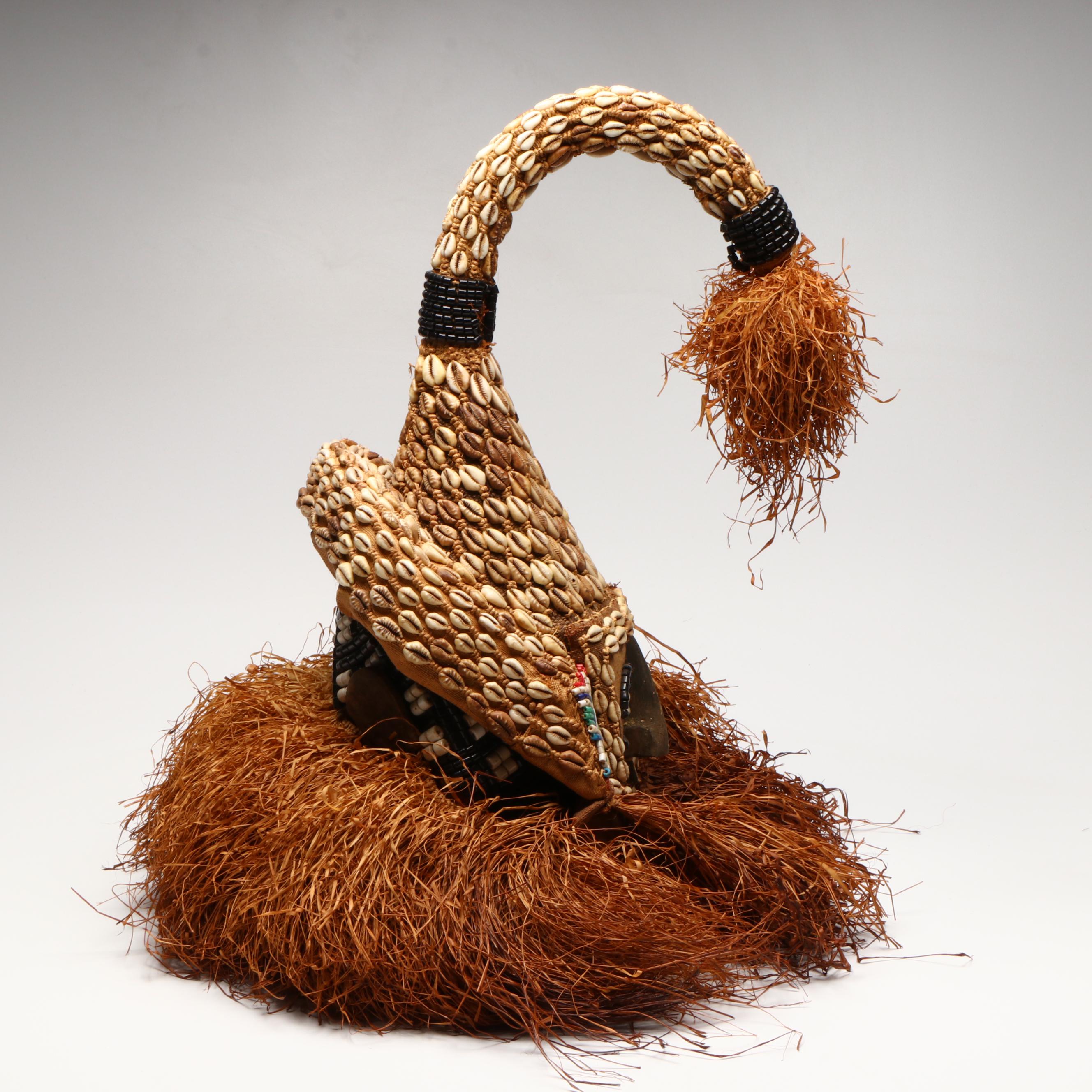 Congolese Northern Kuba Mukenga Raffia Funerary Helmet Mask