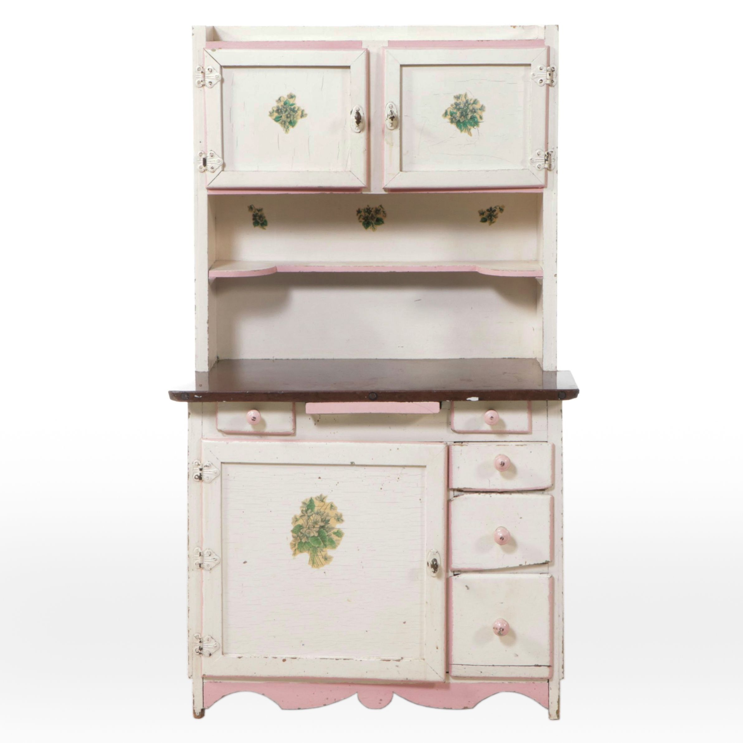 Traditional Style Painted Children's Hooser Cabinet with Floral Decals