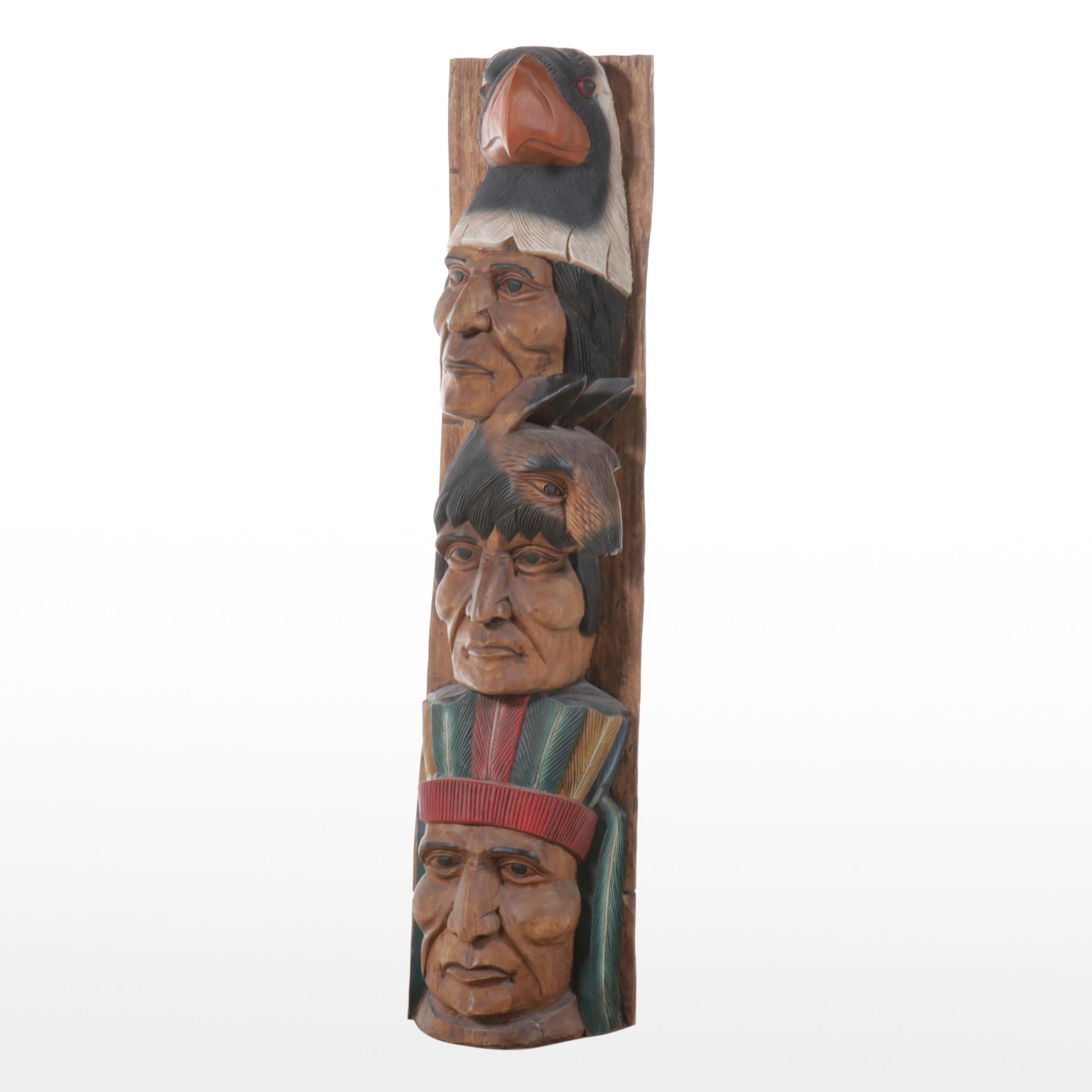 Totemic Carved Native American Chiefs Cigar Store Sculpture