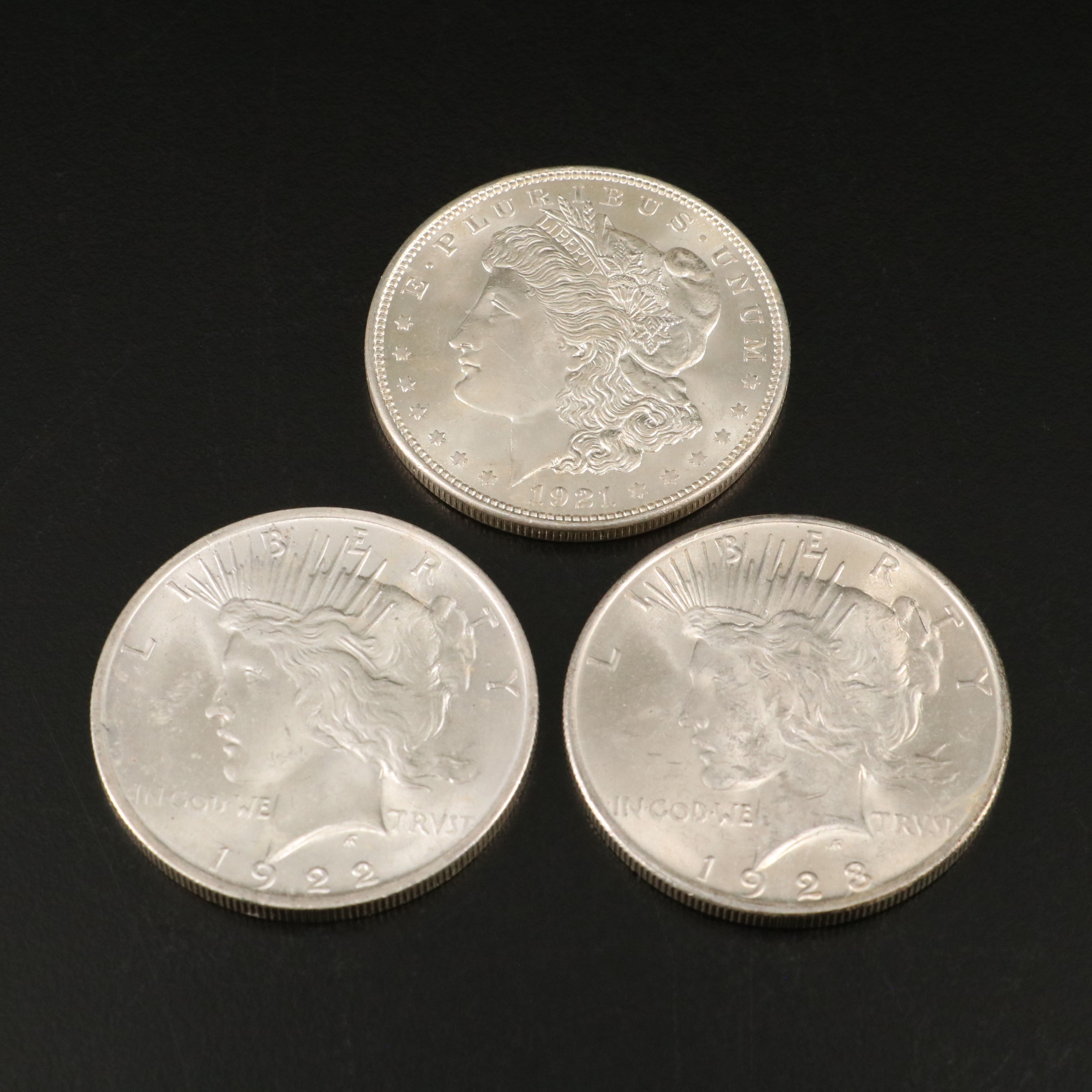 Three U.S. Morgan and Peace Dollars