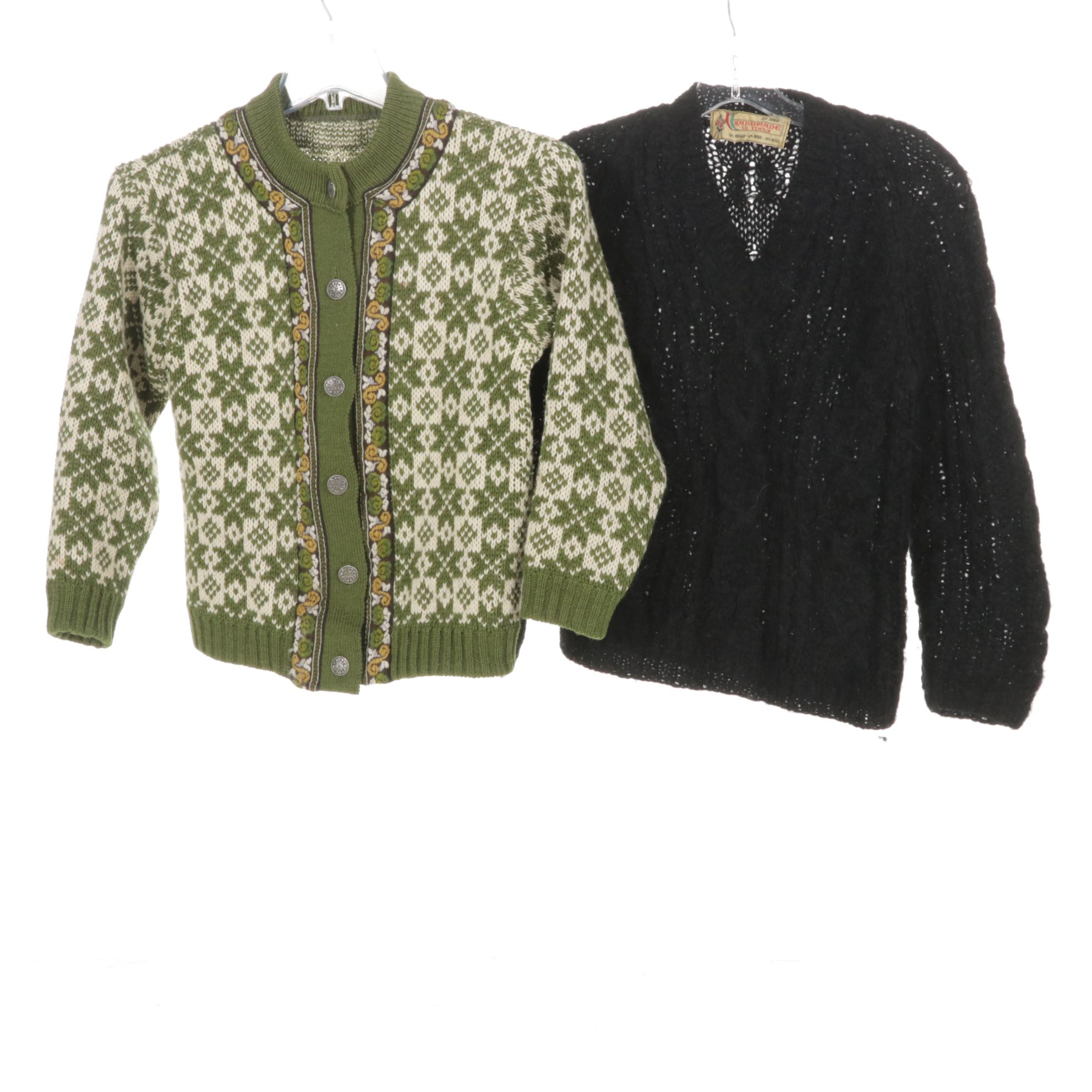 Norwegian Green Hand-Knit Cardigan with Italian Mohair and Other Wool Sweaters