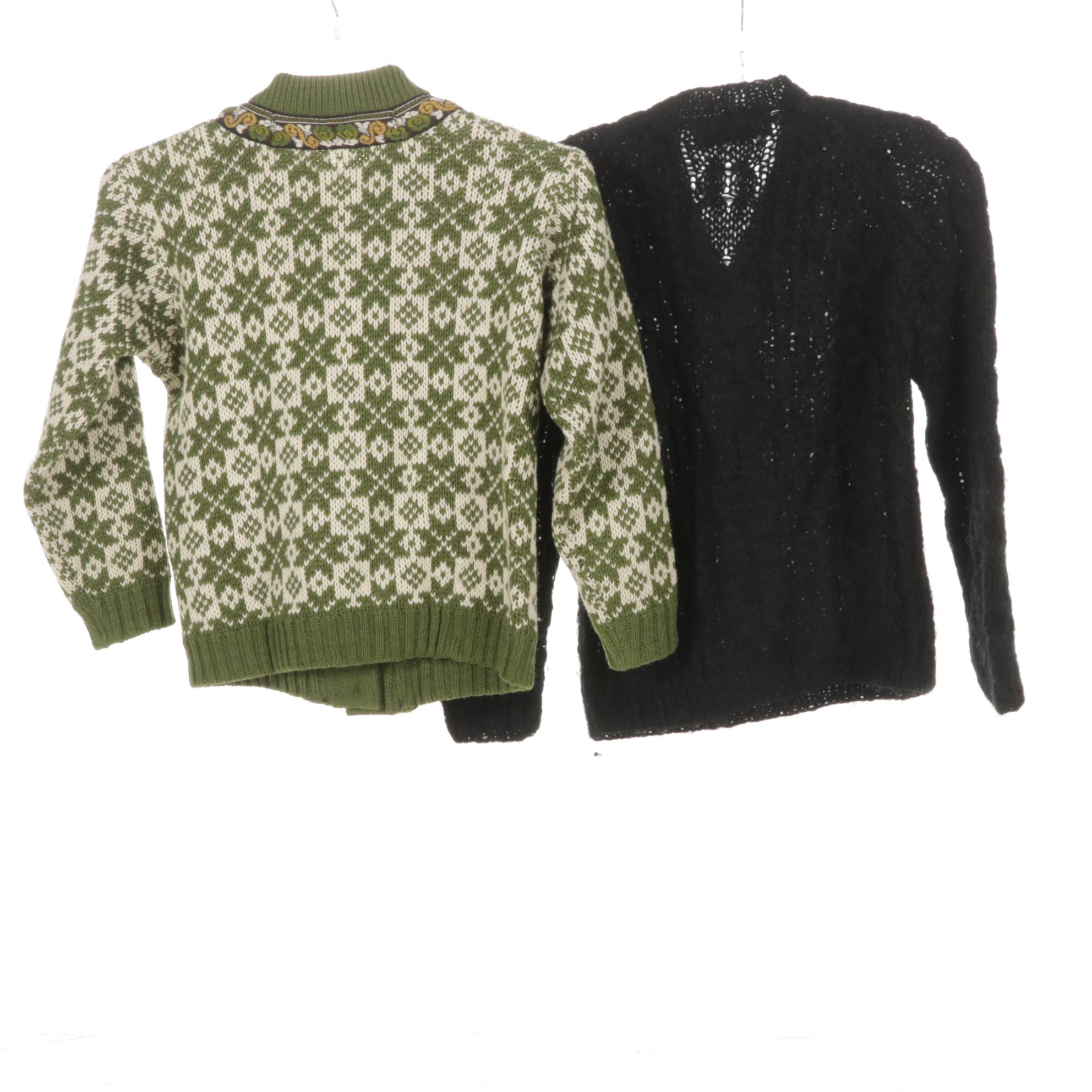 Norwegian Green Hand-Knit Cardigan with Italian Mohair and Other Wool Sweaters