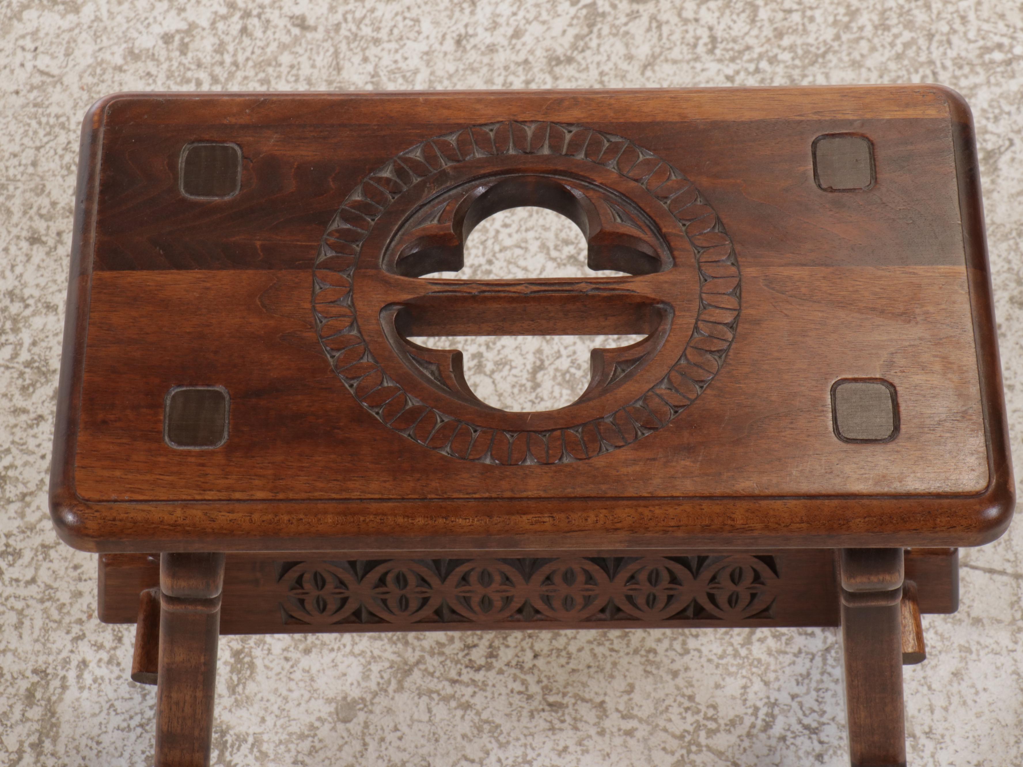 Folk Art Style Handcrafted Footstool Signed "DG", 1990