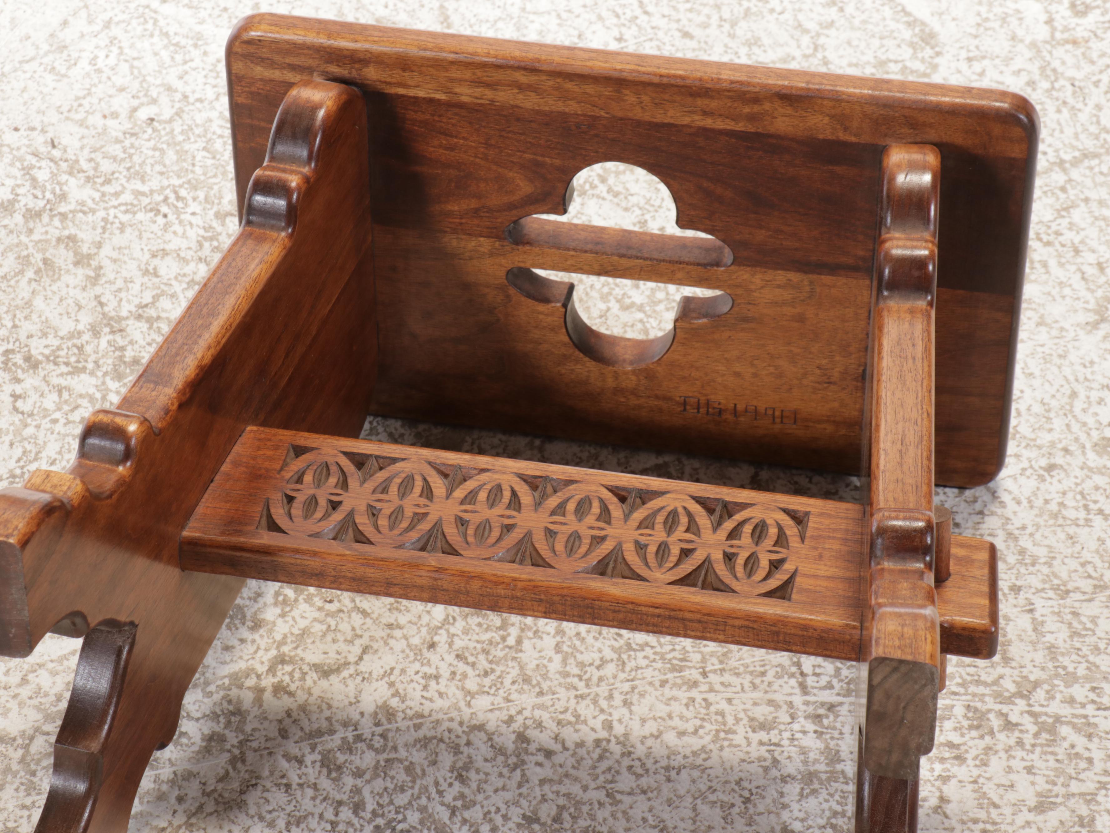 Folk Art Style Handcrafted Footstool Signed "DG", 1990