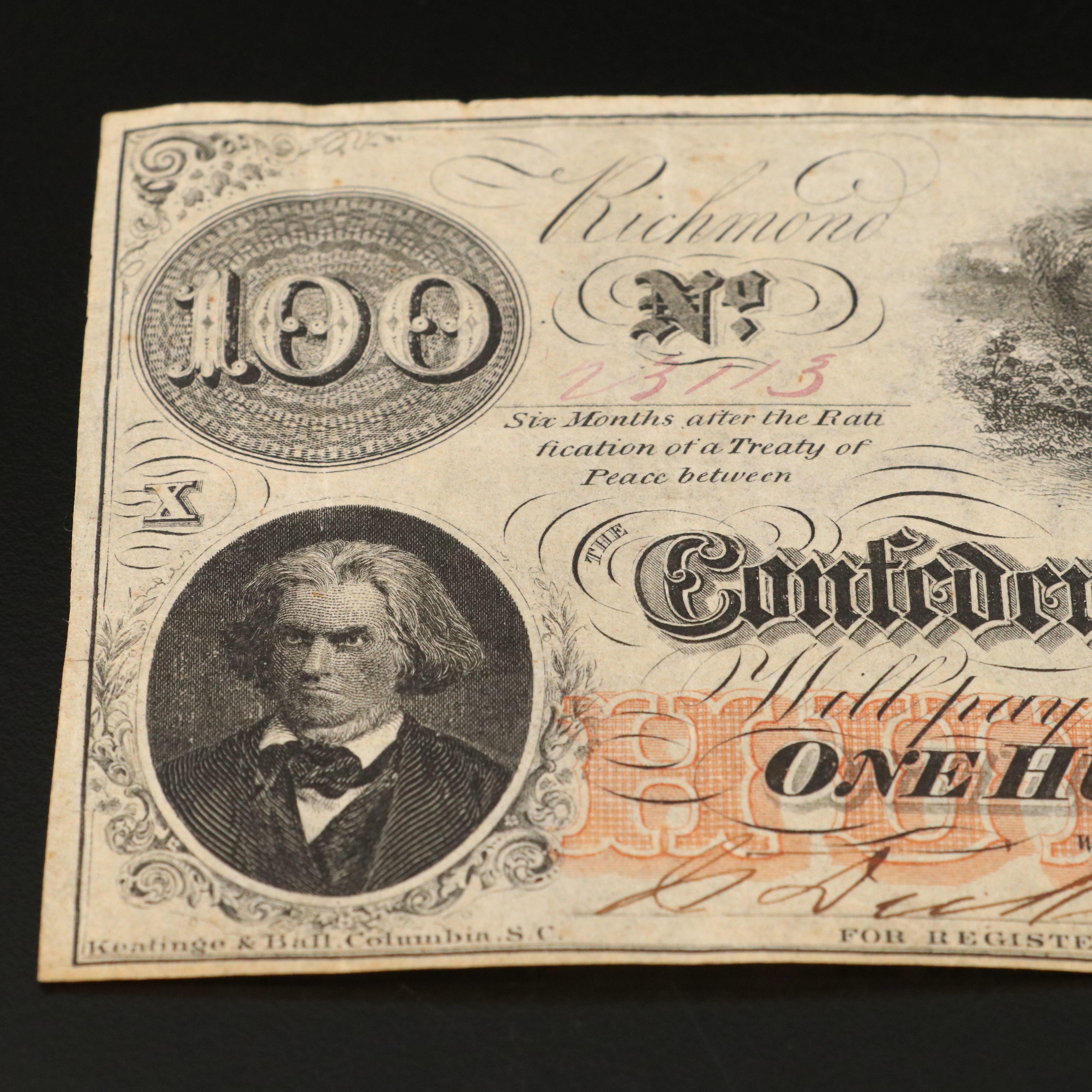 1862 CSA $100 Banknote, T-41