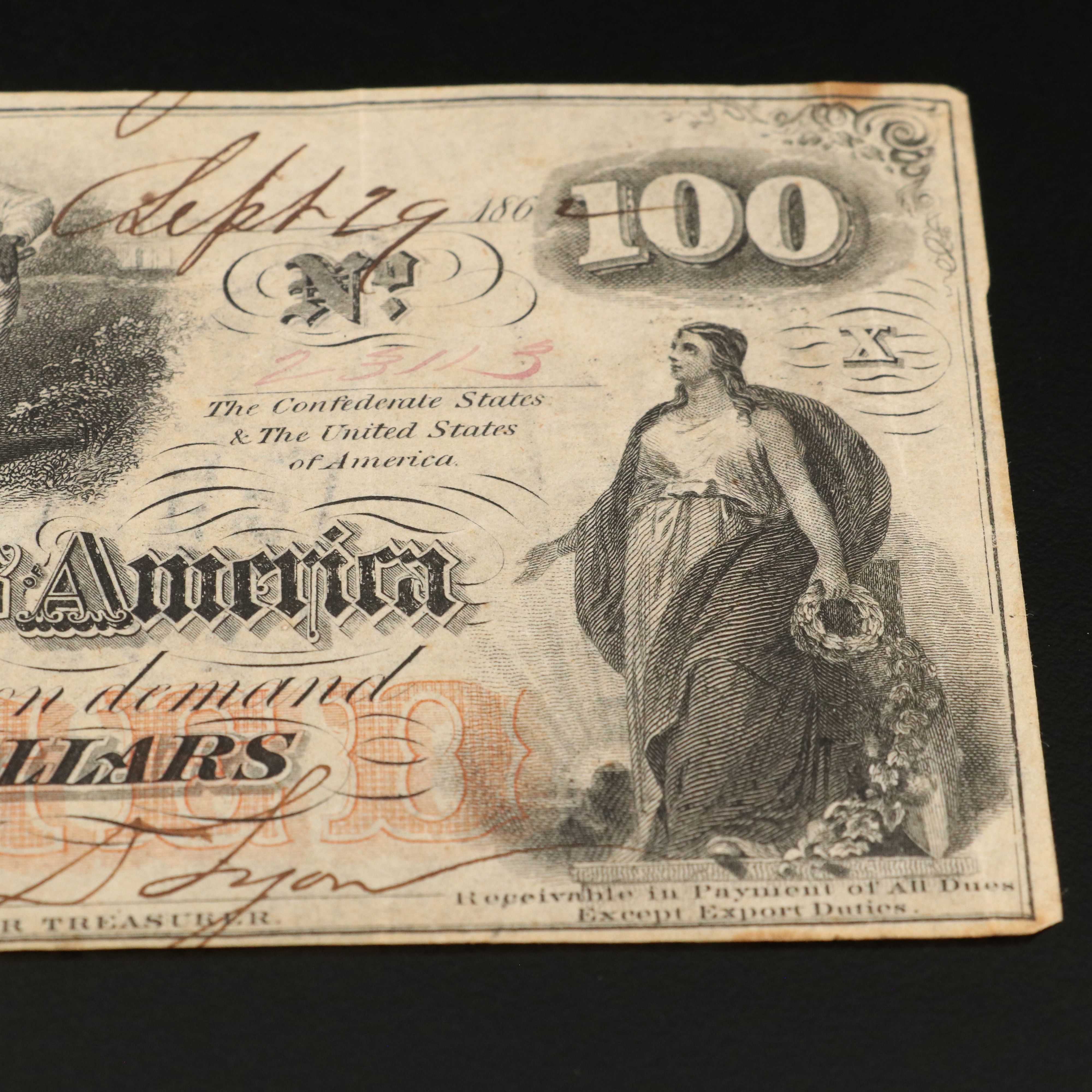 1862 CSA $100 Banknote, T-41