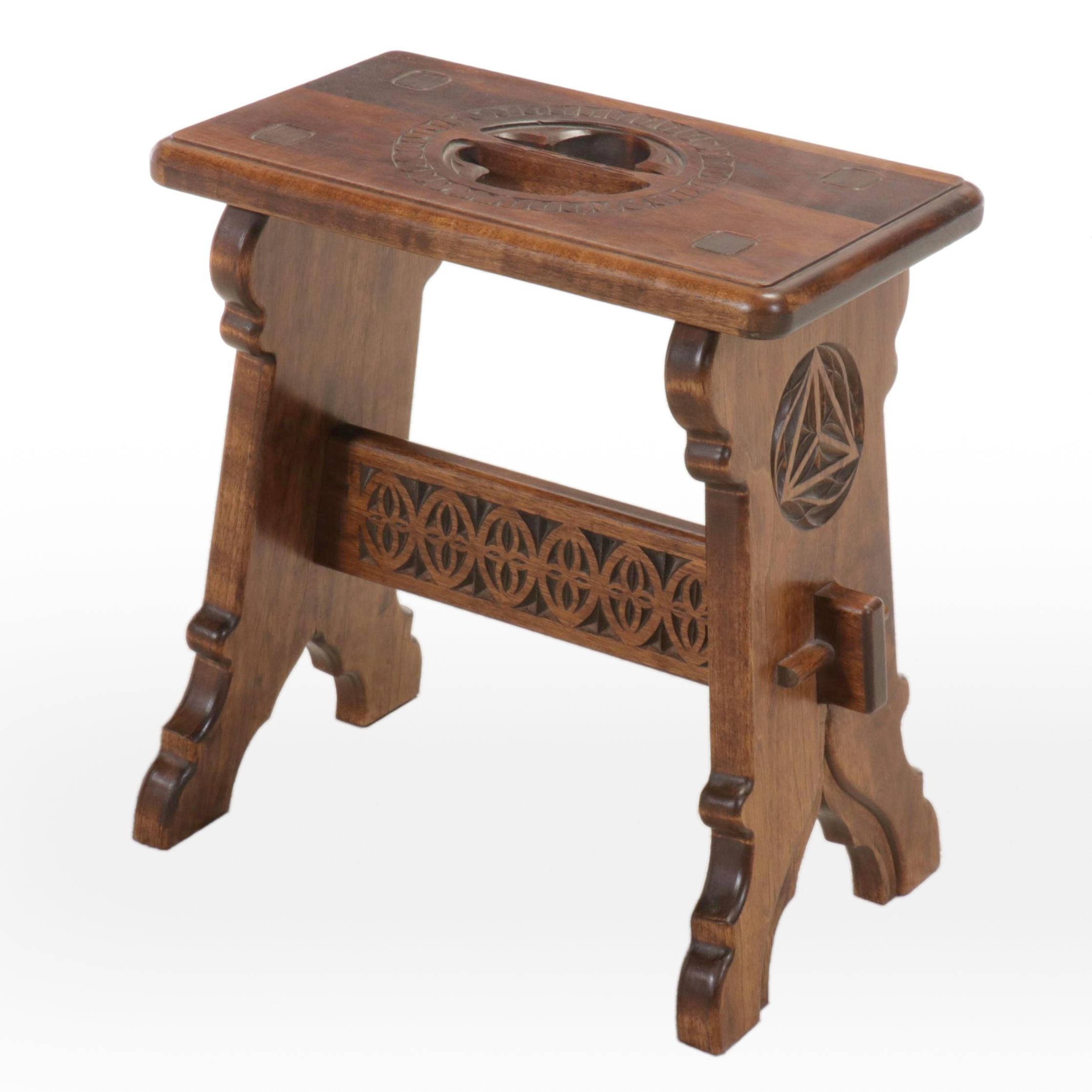 Folk Art Style Handcrafted Footstool Signed "DG", 1990