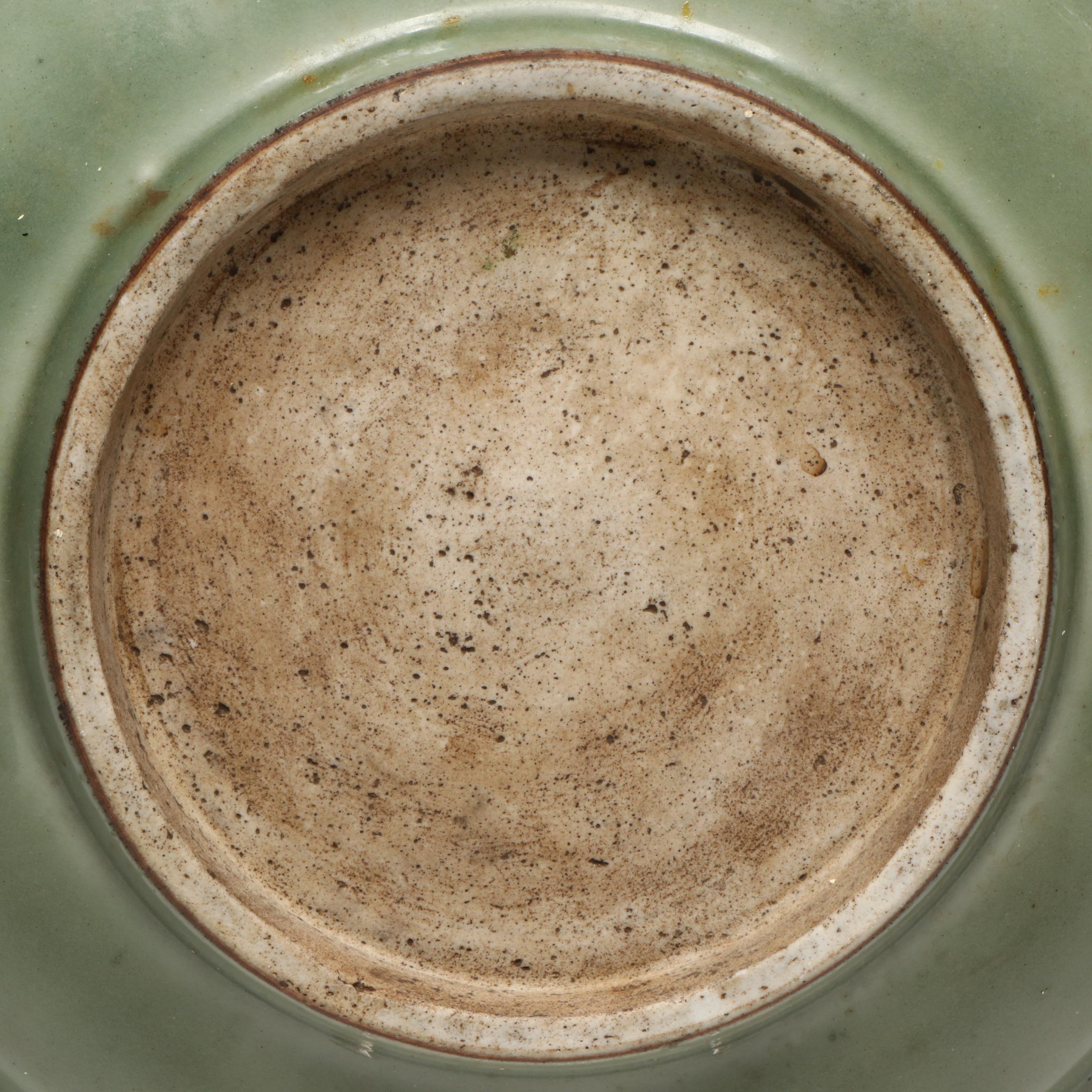 Antique Chinese Ming Dynasty Longquan Celadon Lotus Charger