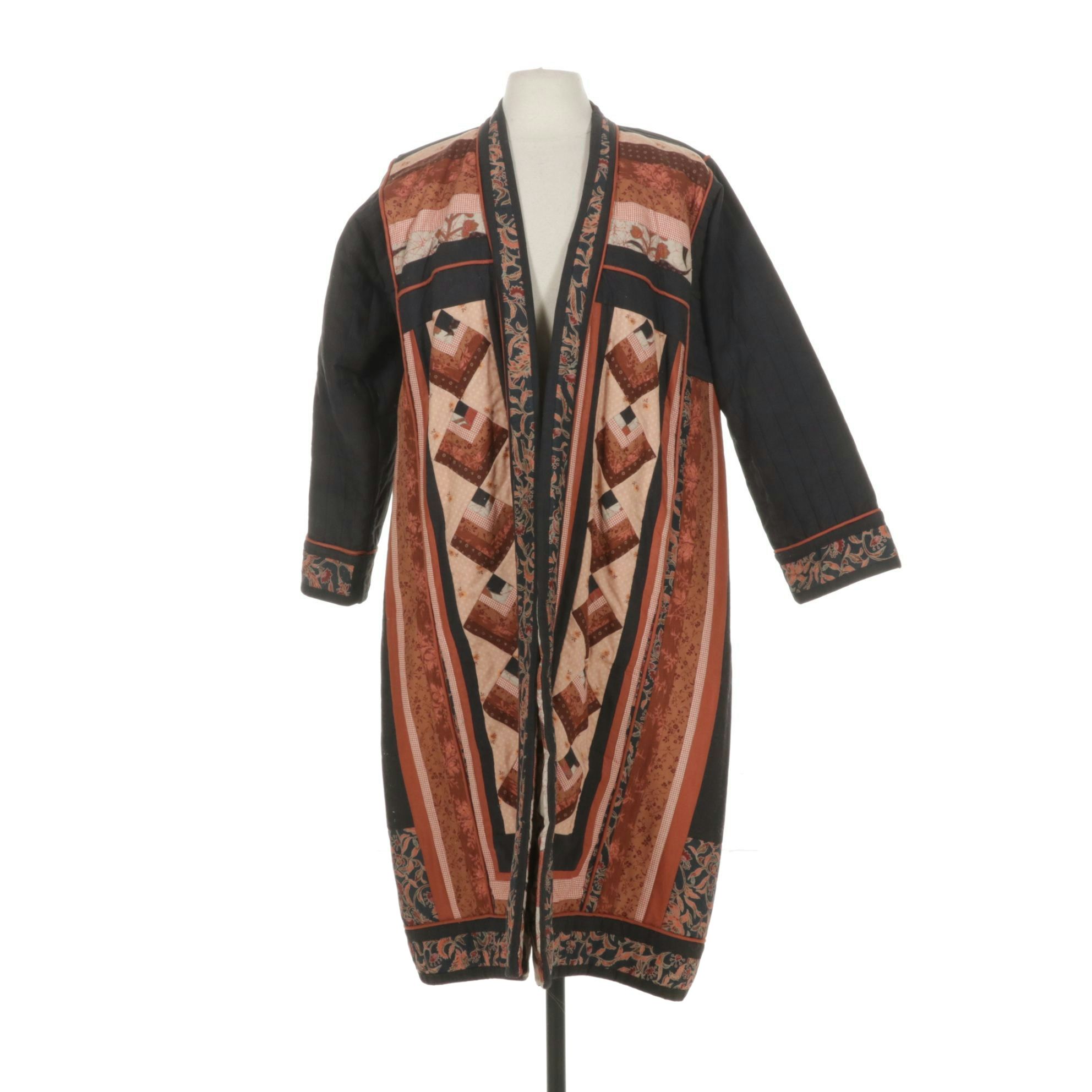 Kantha Style Patchwork Quilted Open-Front Jacket