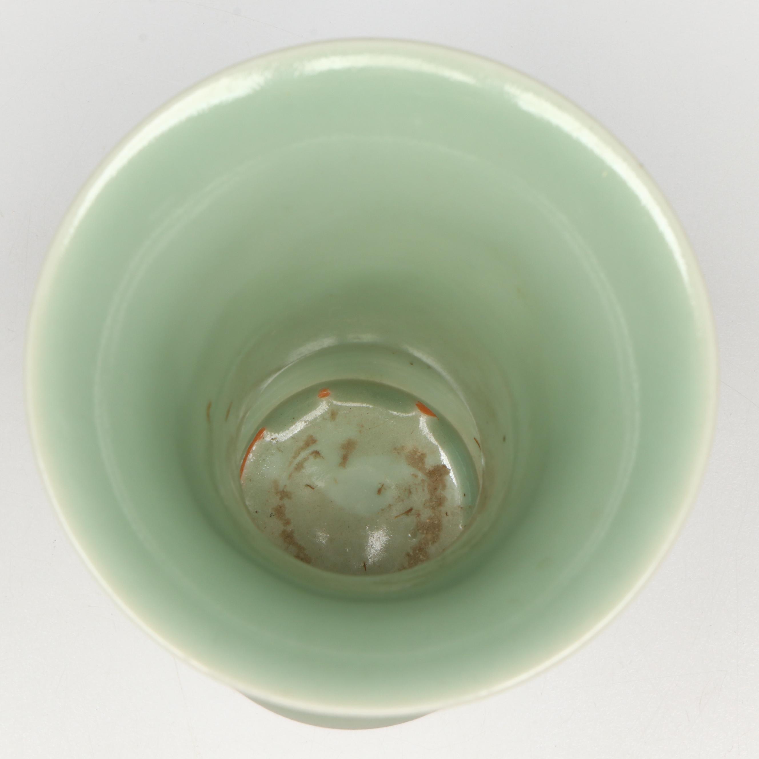 Chinese Qing Dynasty Longquan Celadon Gu Beaker Vase