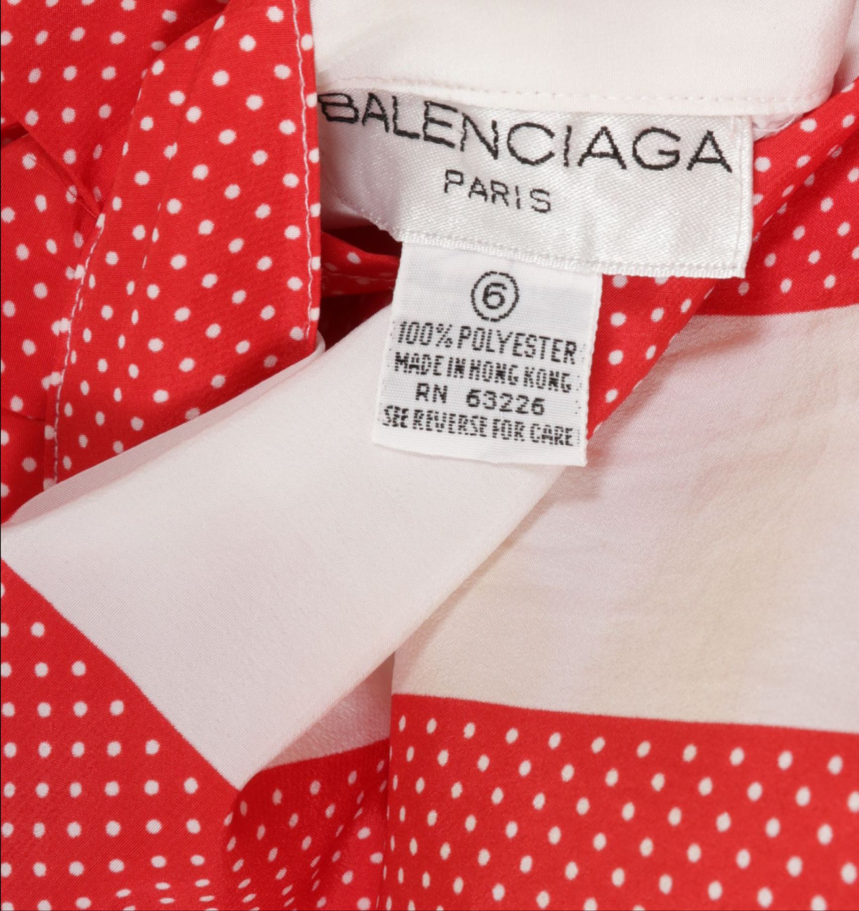 Balenciaga Red Polka-Dot Stripe Two-Piece Blouse and Pleated Skirt