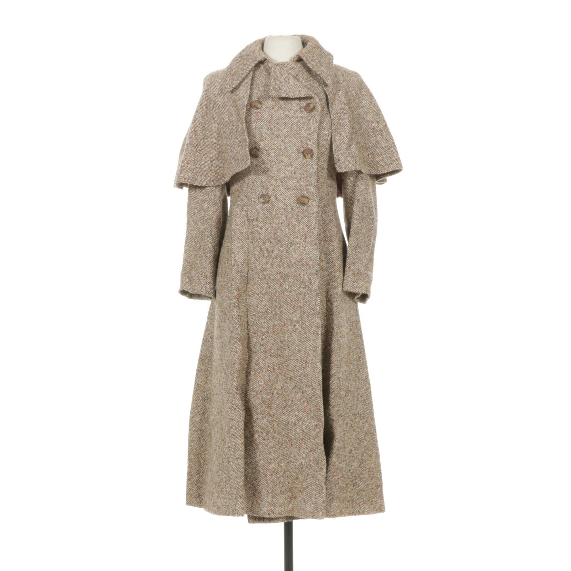 Irish Tweed Wool Caped Overcoat, Mid-Late 20th C.