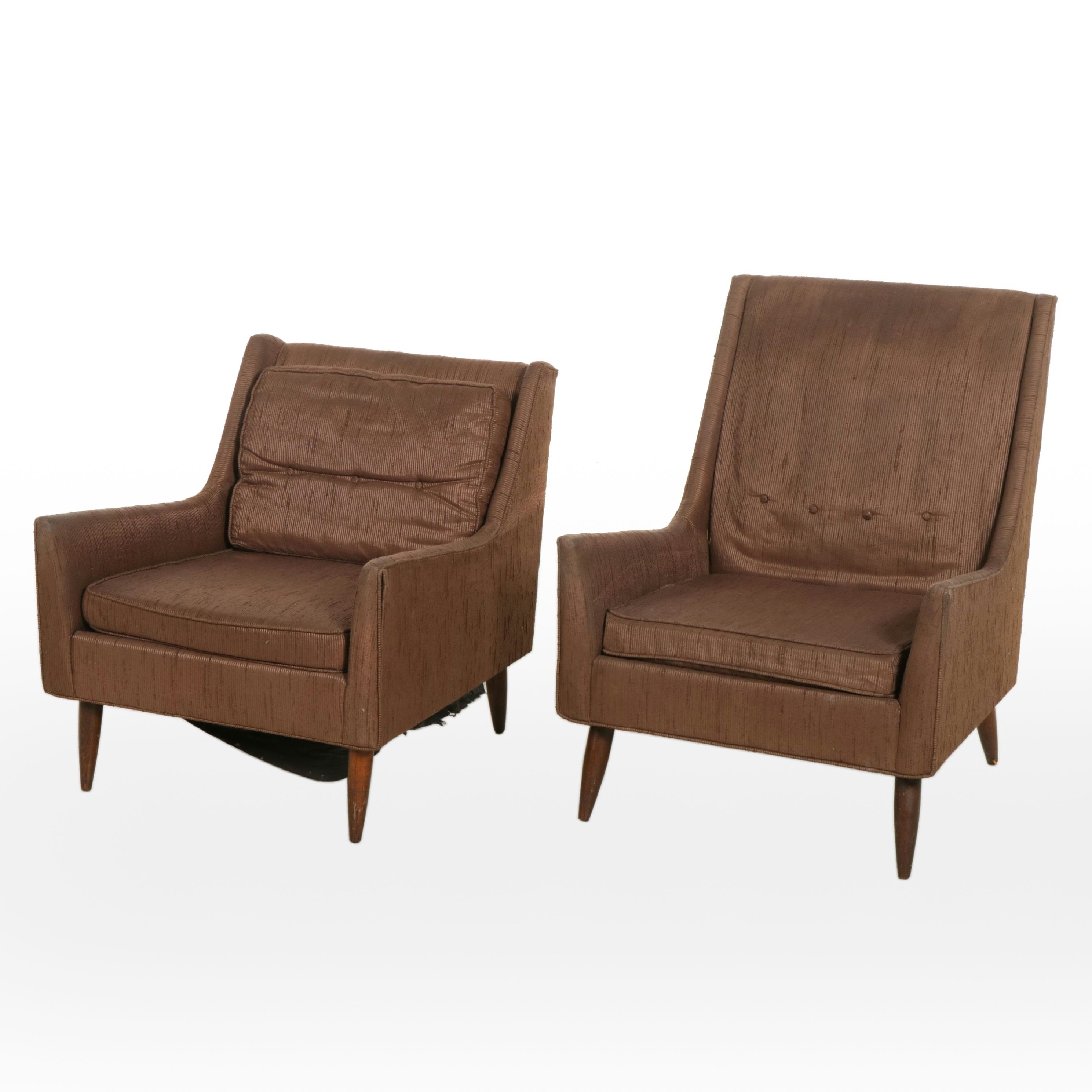Two Mid Century Modern Upholstered Lounge Chairs