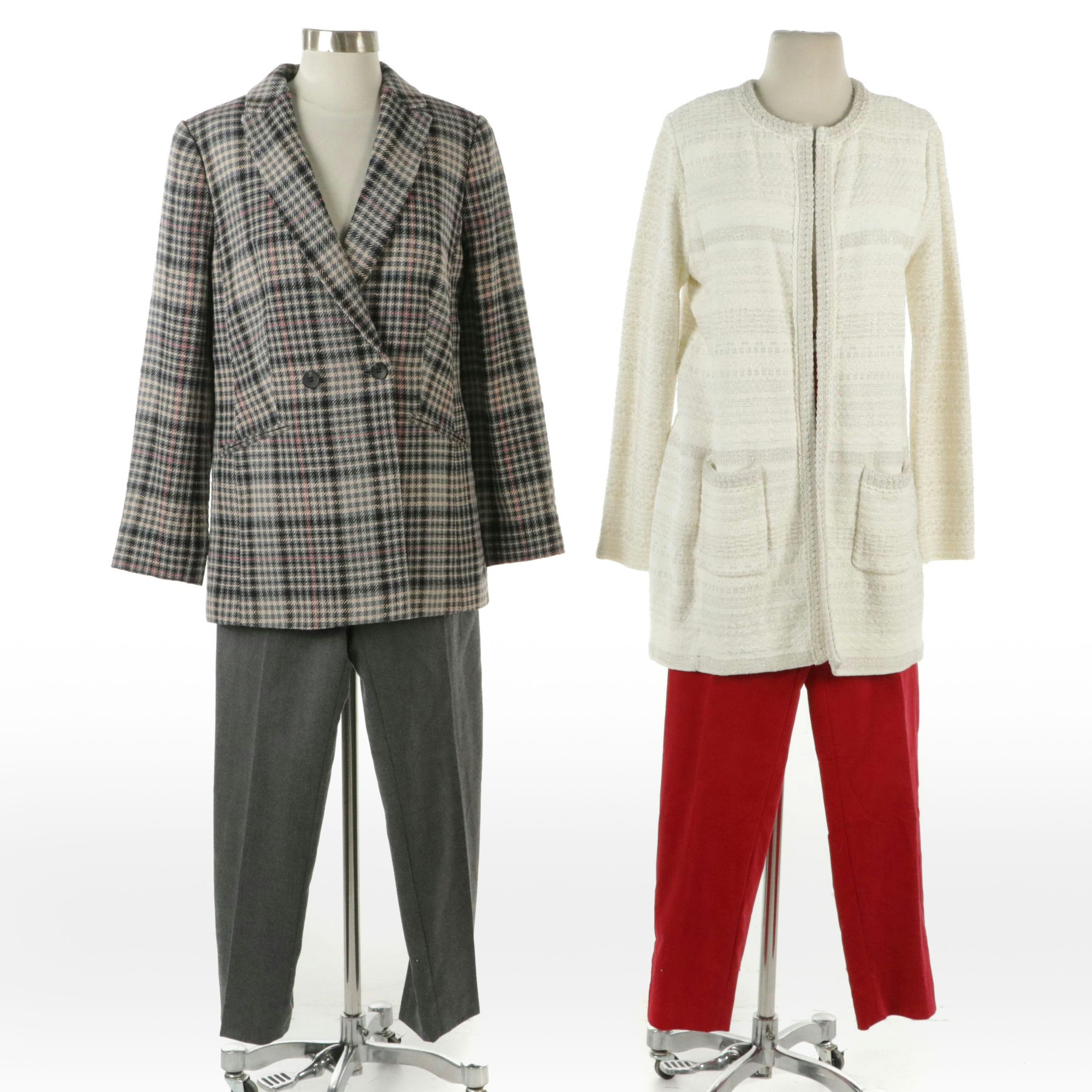 Talbots Dress Pants, Plaid Cotton Blend Blazer, Metallic Tweed Jacket, With Tags