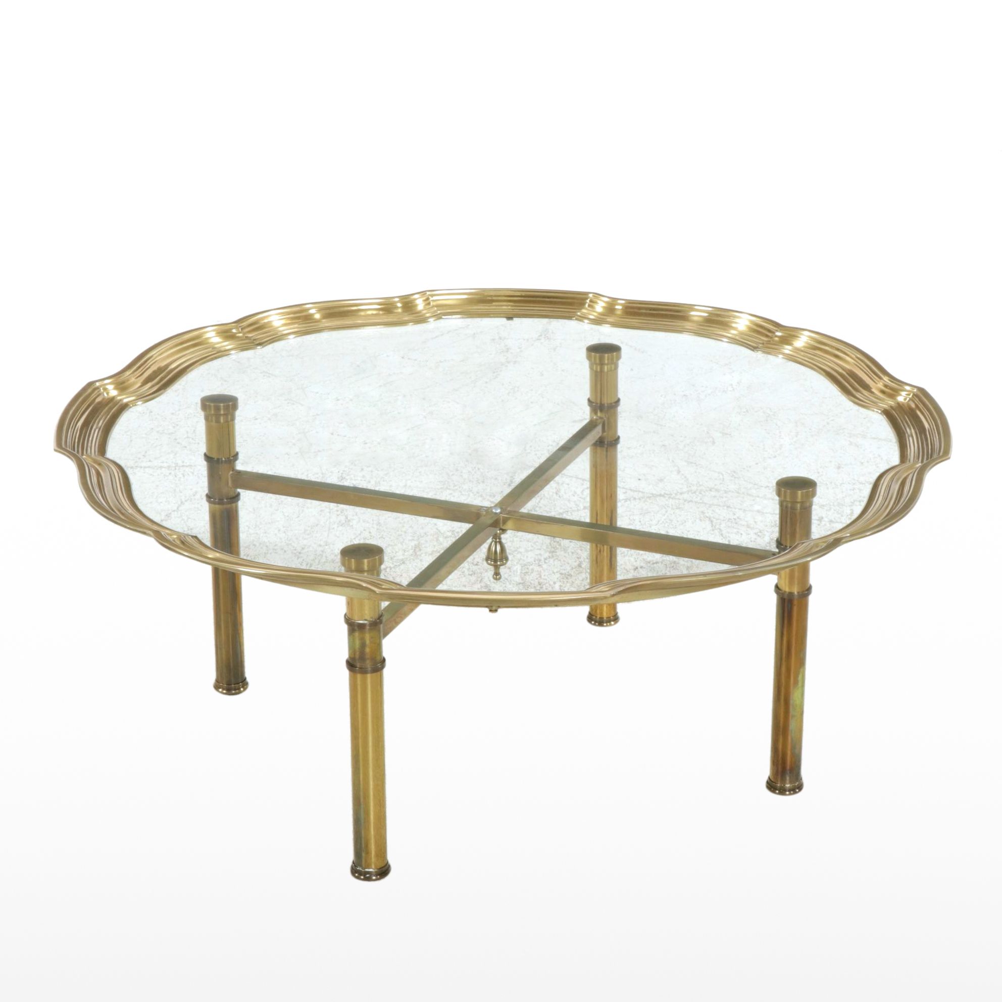 Brass Tray-Top Coffee Table with Glass Top