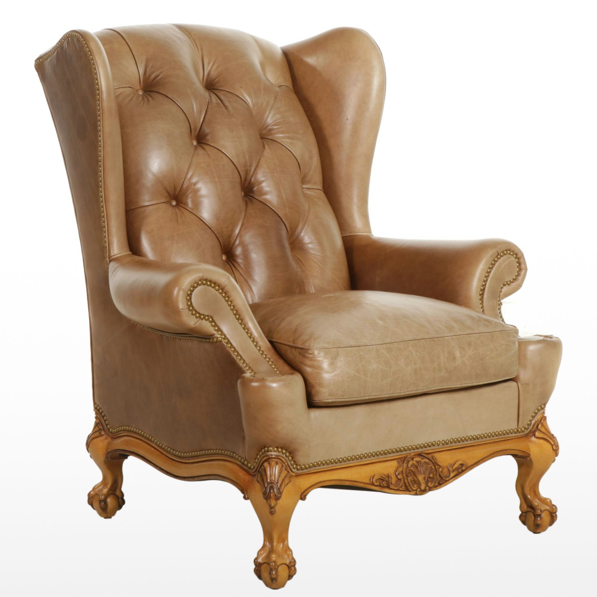 Hancock & Moore Chippendale Style Leather Upholstered Wing Back Armchair
