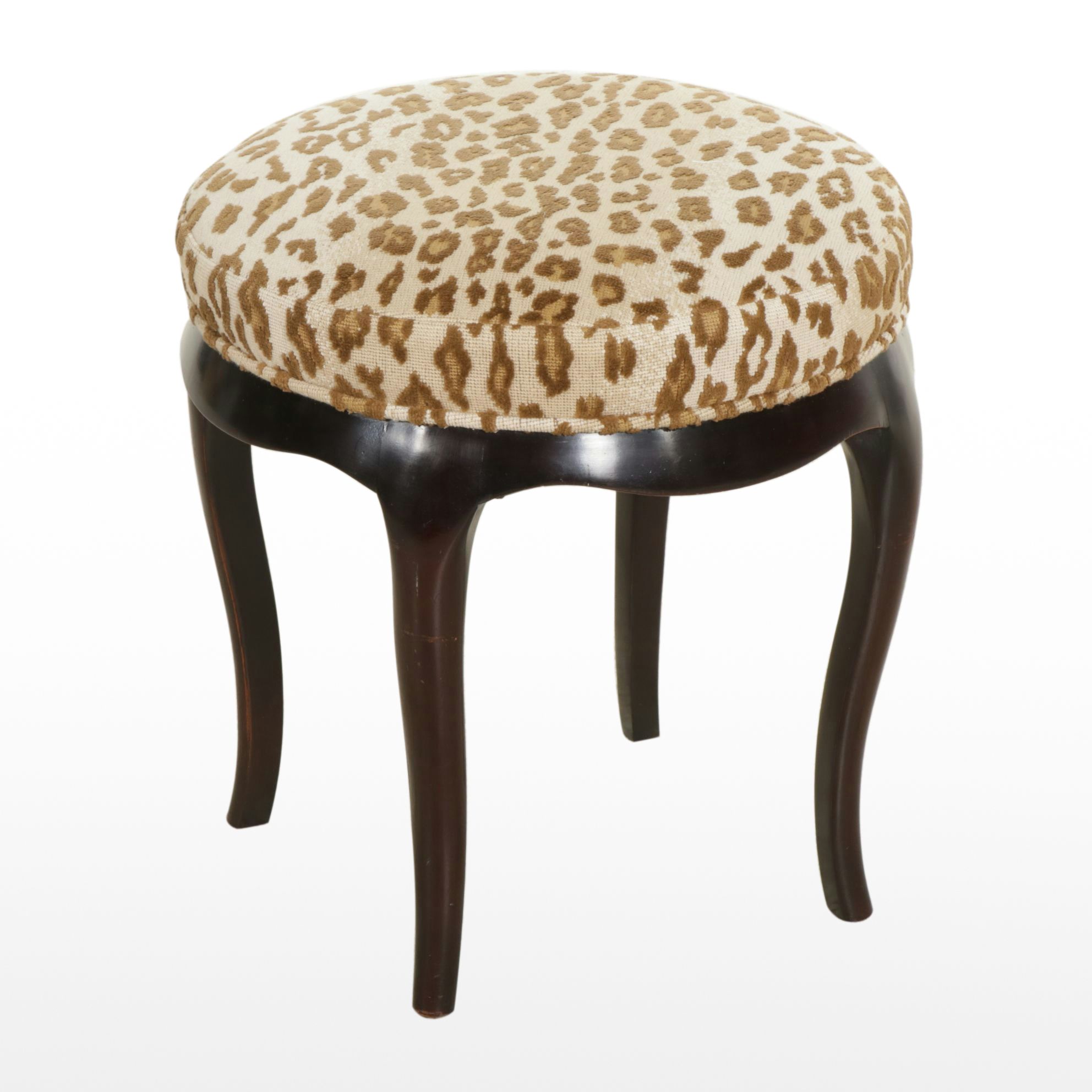 Baker "Barbara Barry Collection" Stool with Leopard Print Upholstery