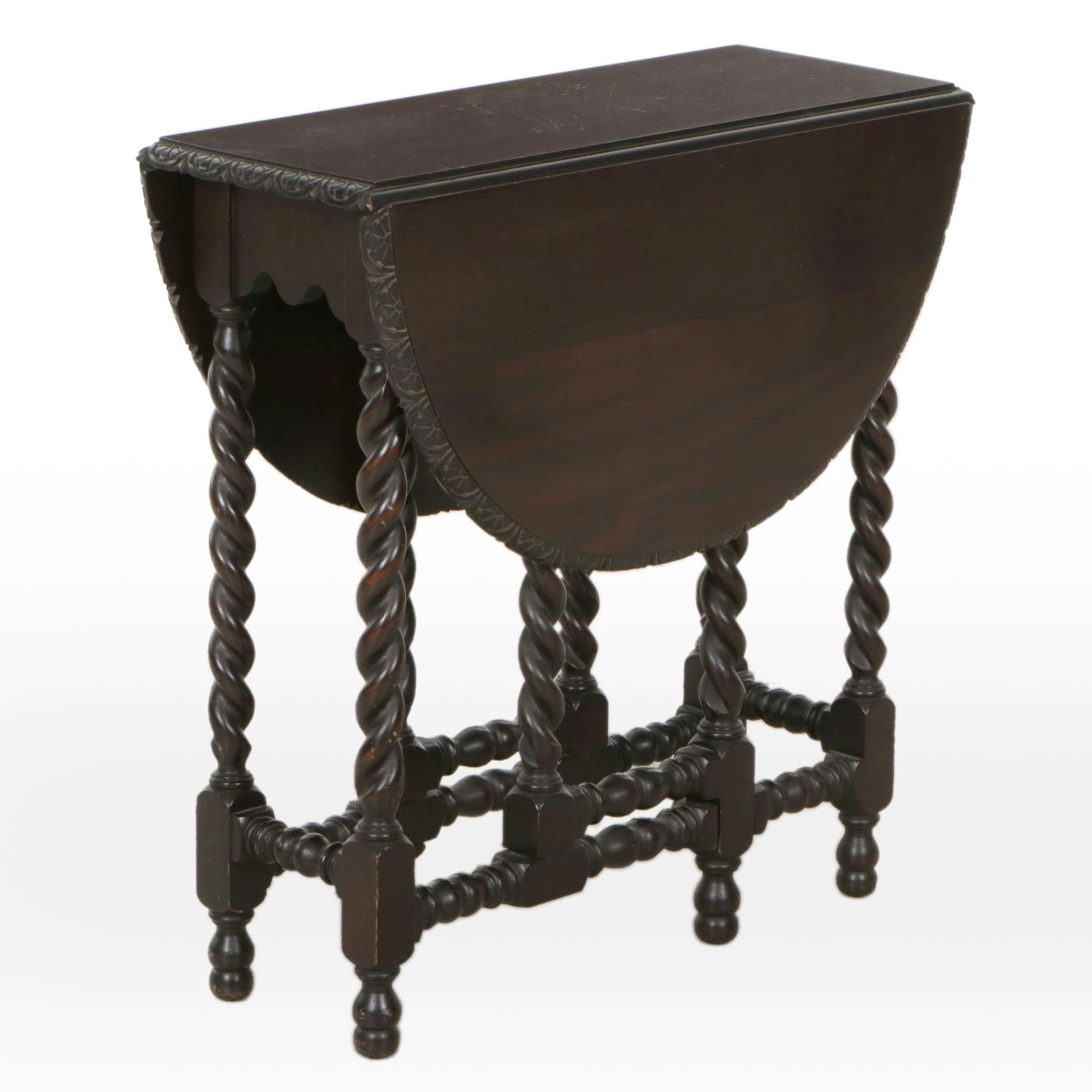 Kittinger William & Mary Style Mahogany Barley Twist Drop Leaf Tea Table