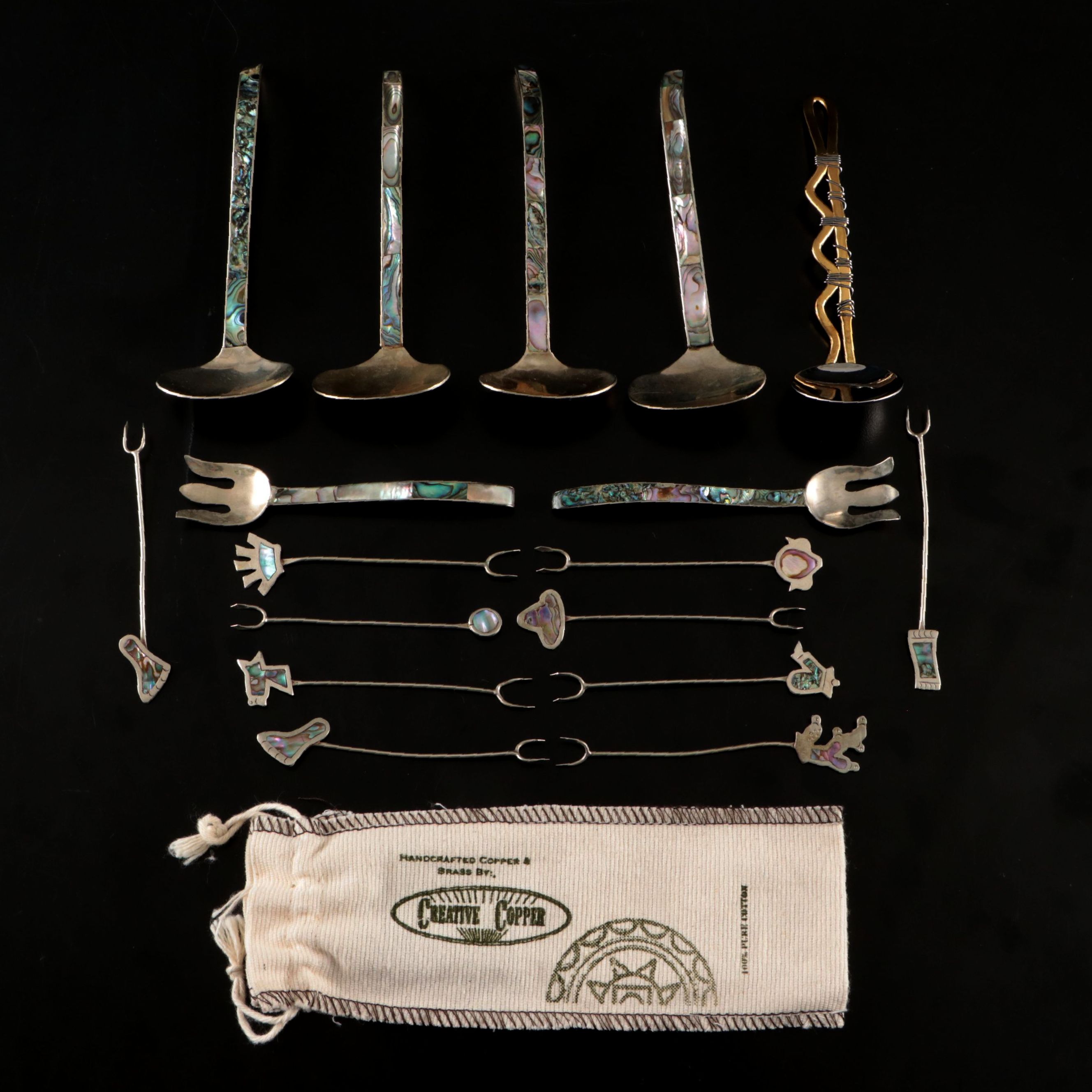 Inlaid Abalone Metal Spoons with Other MOP, Plastic, and Metal Flatware
