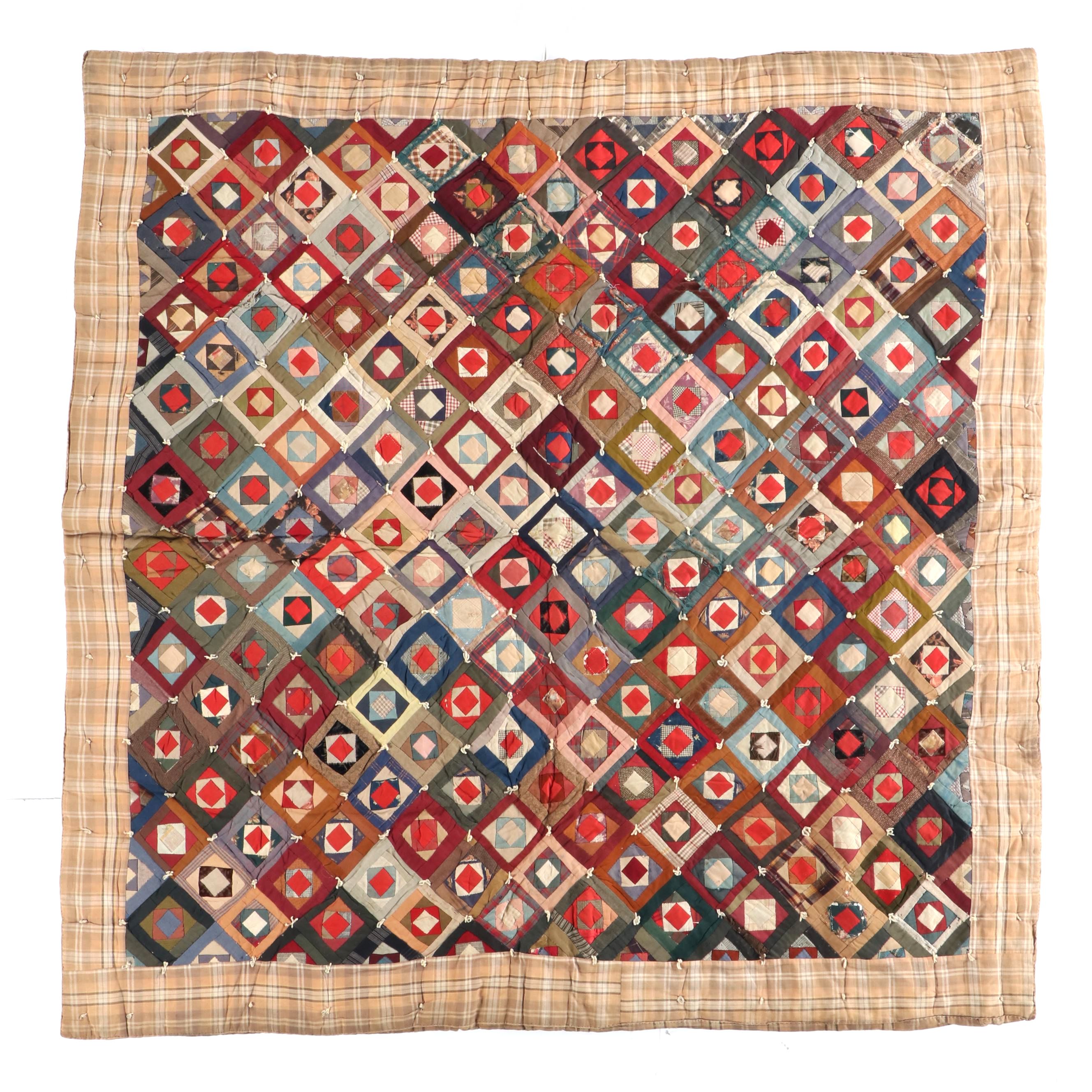 Hand-Tied and Pieced "S'Mores" Scrappy Block Quilt