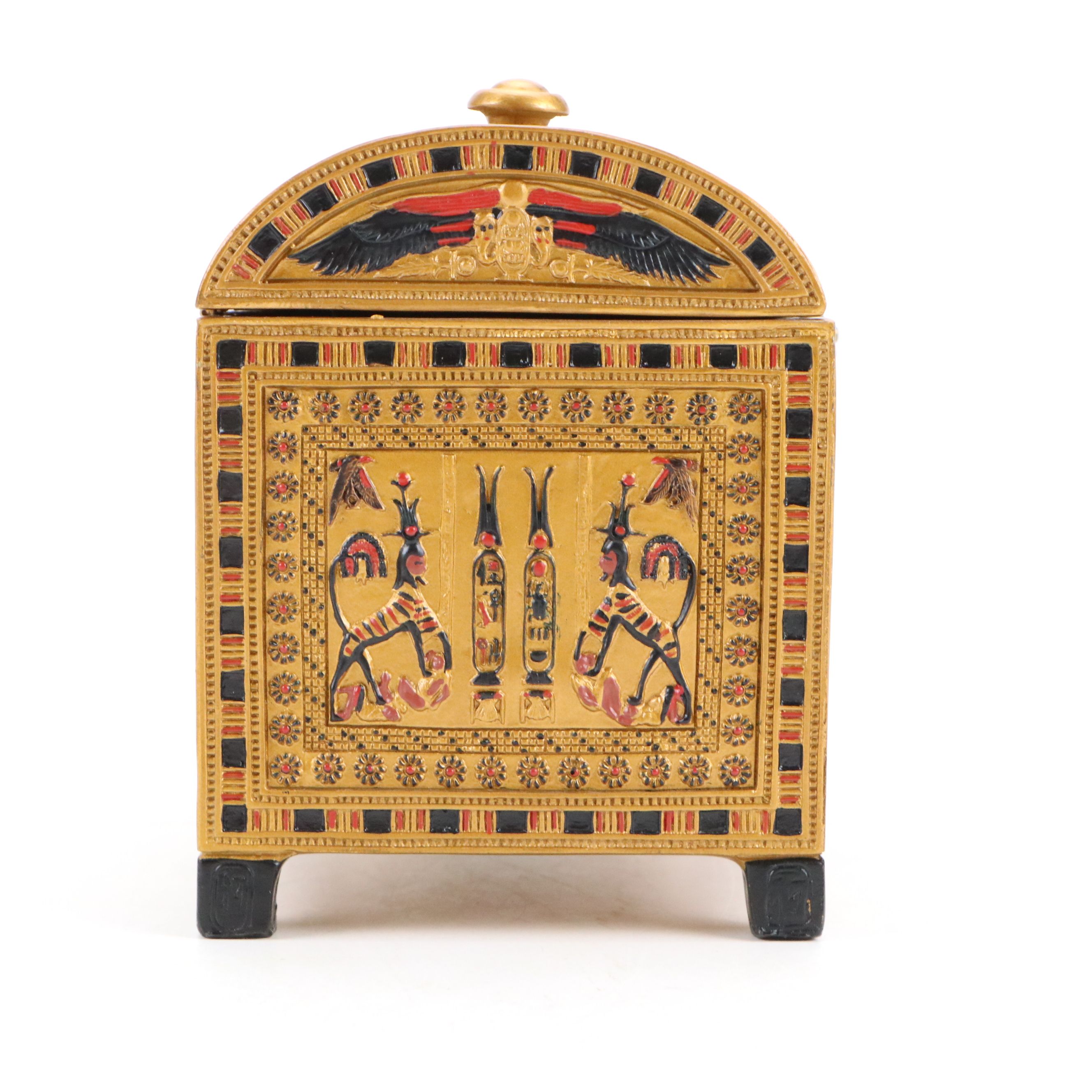 Yu Tai Porcelain Lidded Tea Straining Mug with Egyptian Style Miniature Chest