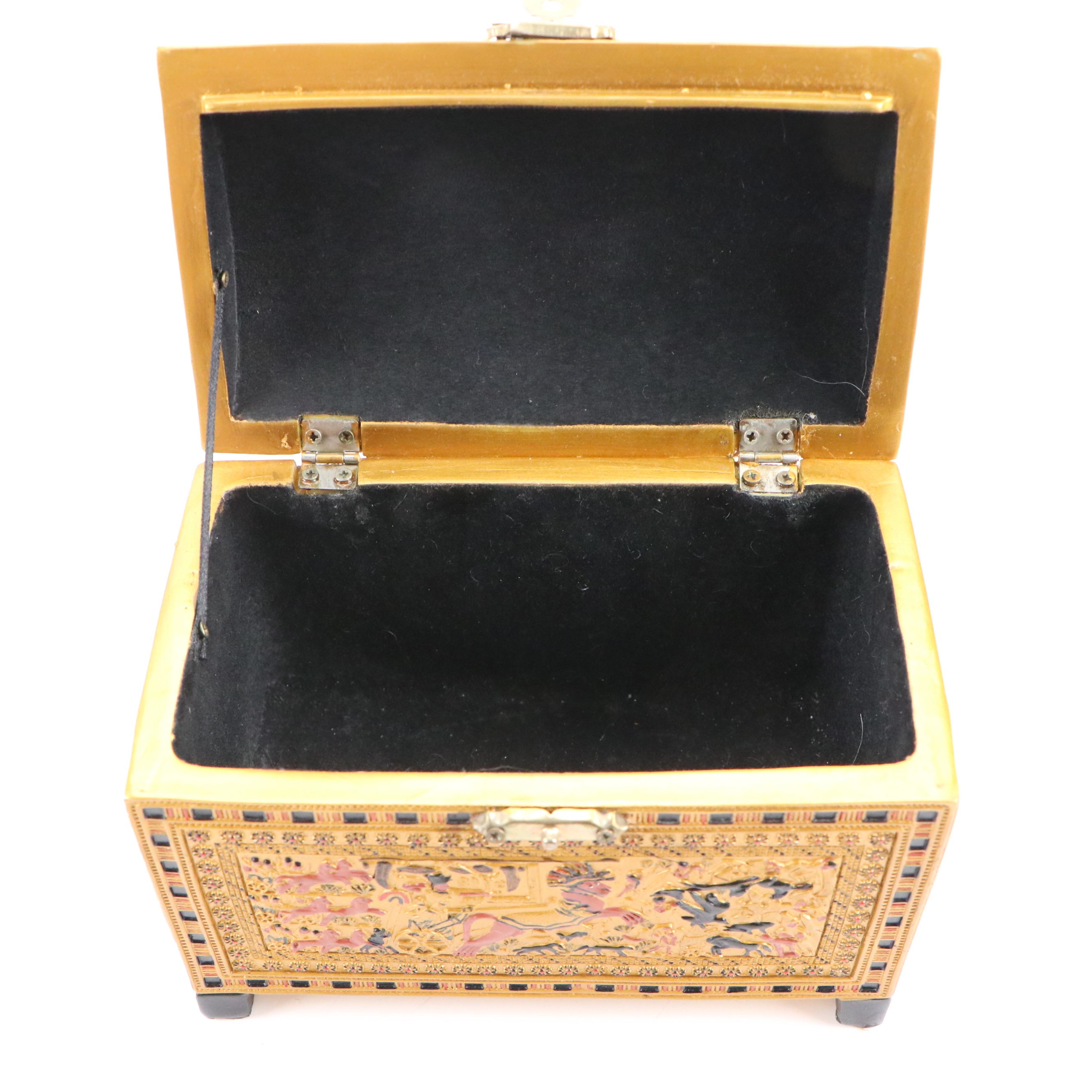 Yu Tai Porcelain Lidded Tea Straining Mug with Egyptian Style Miniature Chest