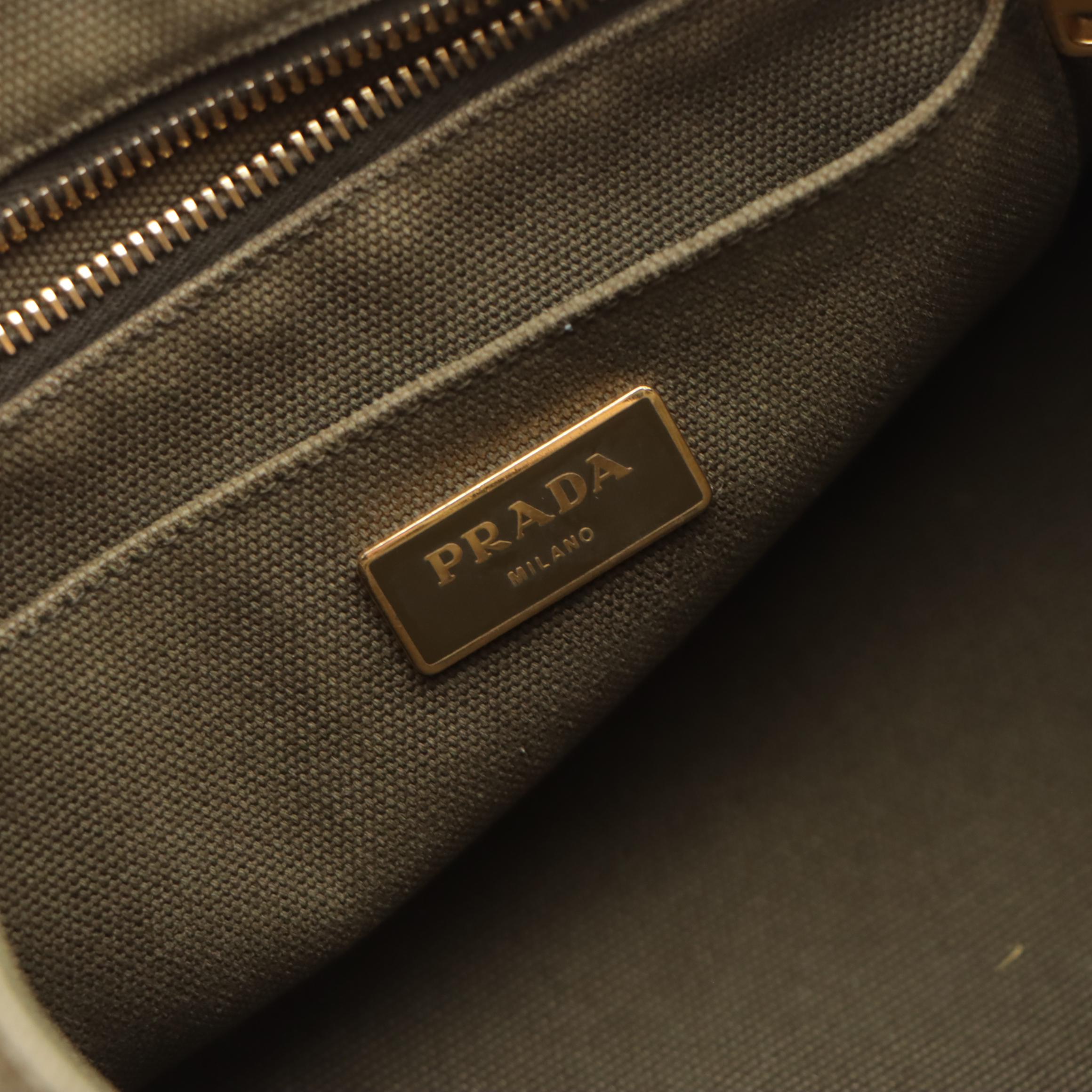 Prada Small Bijoux Canapa Tote Bag in Military Green Canvas