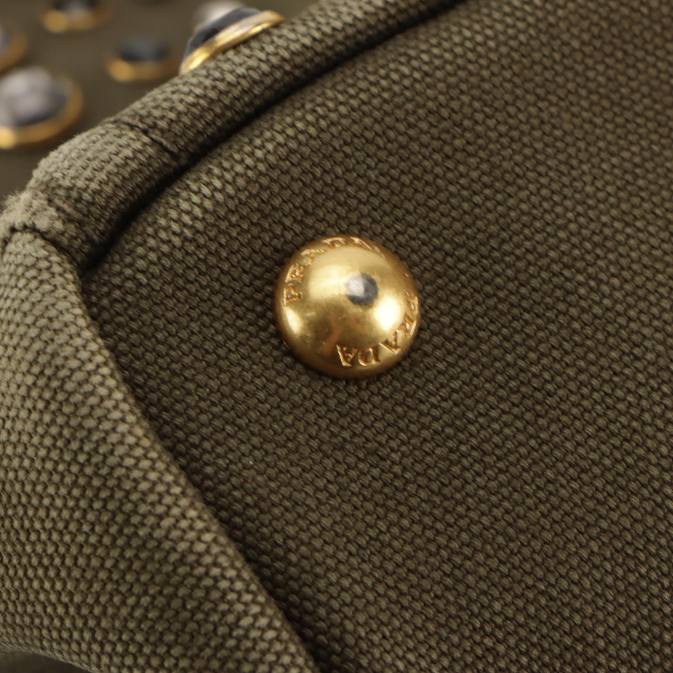 Prada Small Bijoux Canapa Tote Bag in Military Green Canvas