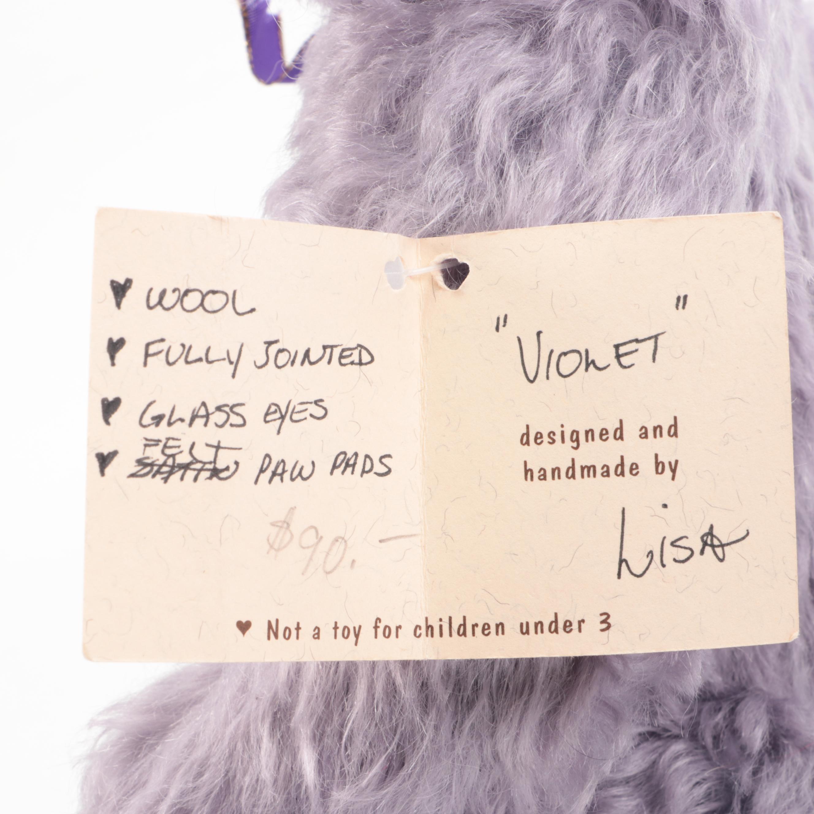 The Stuffed Menagerie "Iris," "Violet," and "Dusty Rose" Mohair Teddy Bears