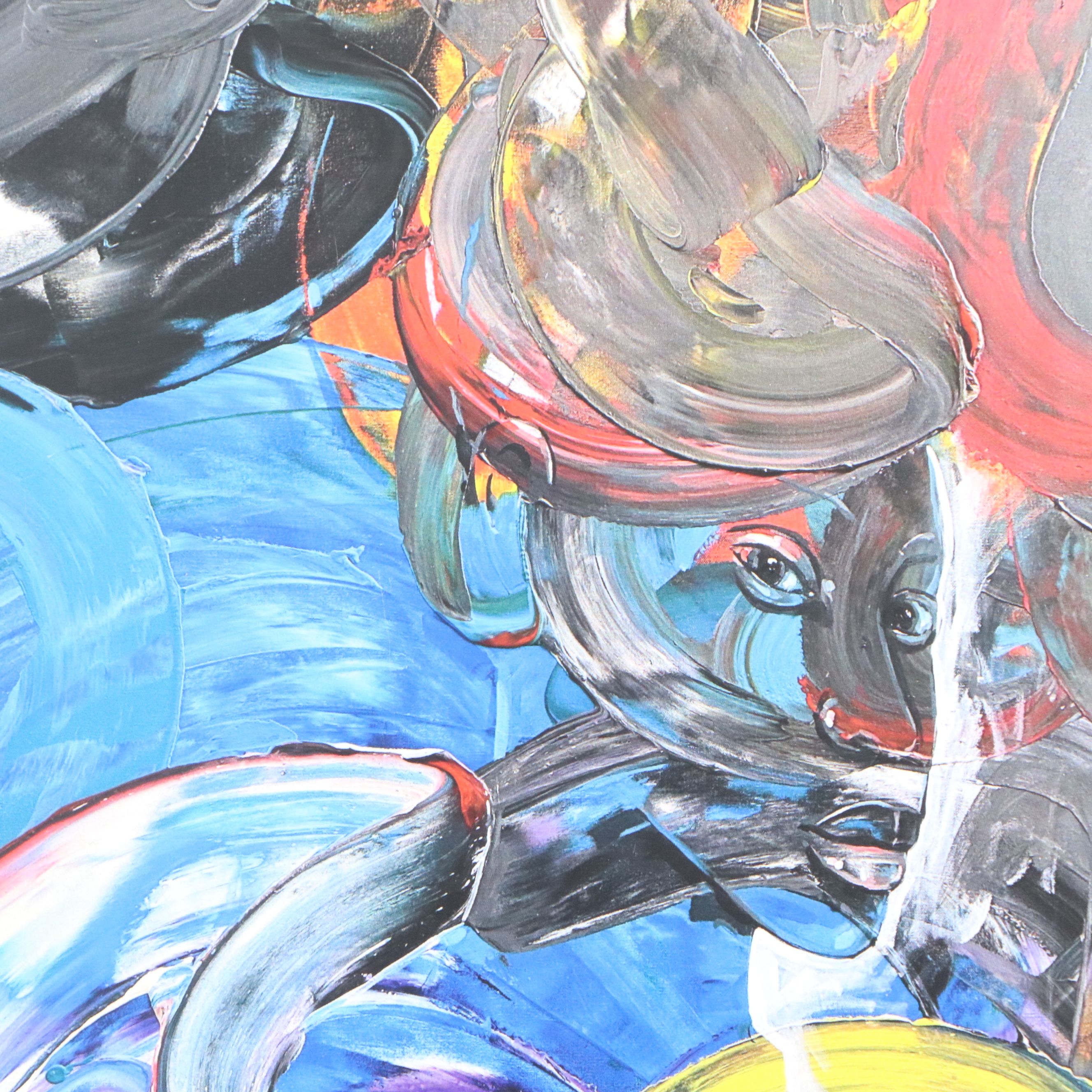 Abiola Idowu Stylized Offset Lithograph Portraits, 21st Century