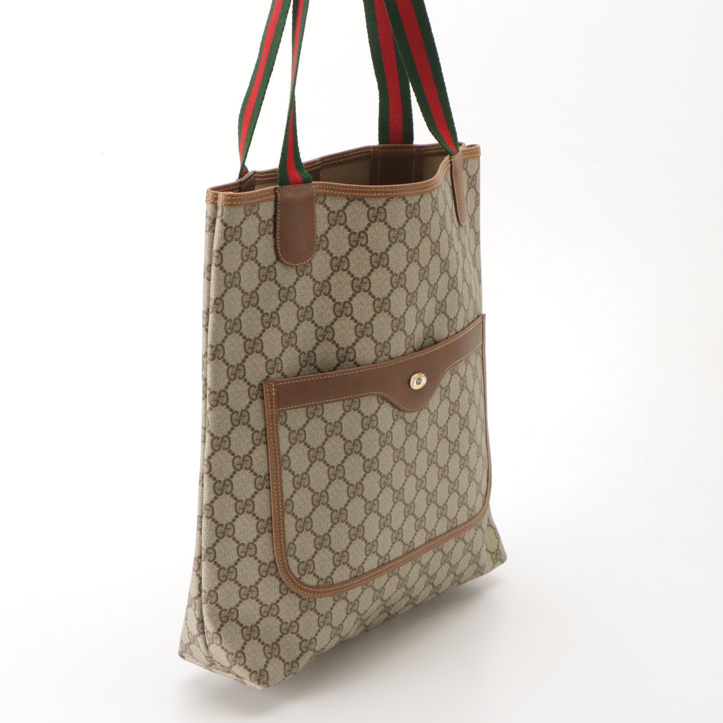 Gucci Accessory Collection Front Pocket Tote GG Supreme Canvas, Leather & Web