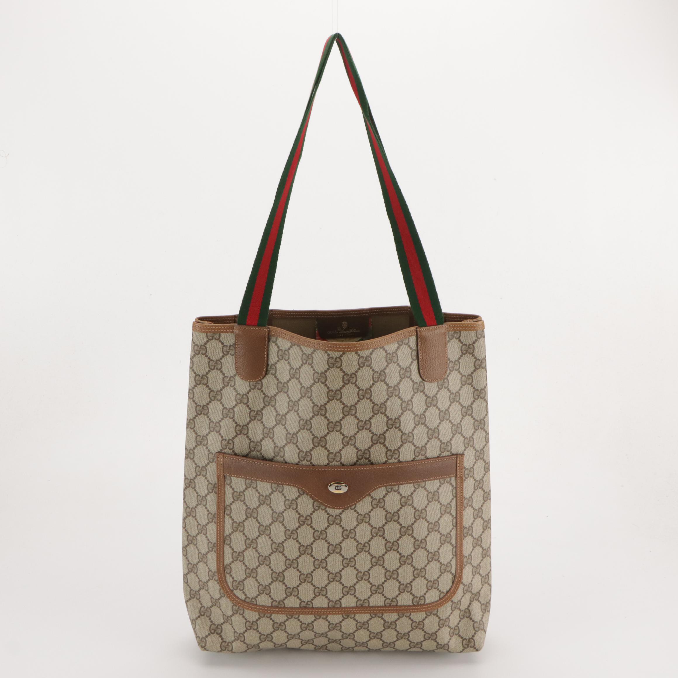 Gucci Accessory Collection Front Pocket Tote GG Supreme Canvas, Leather & Web