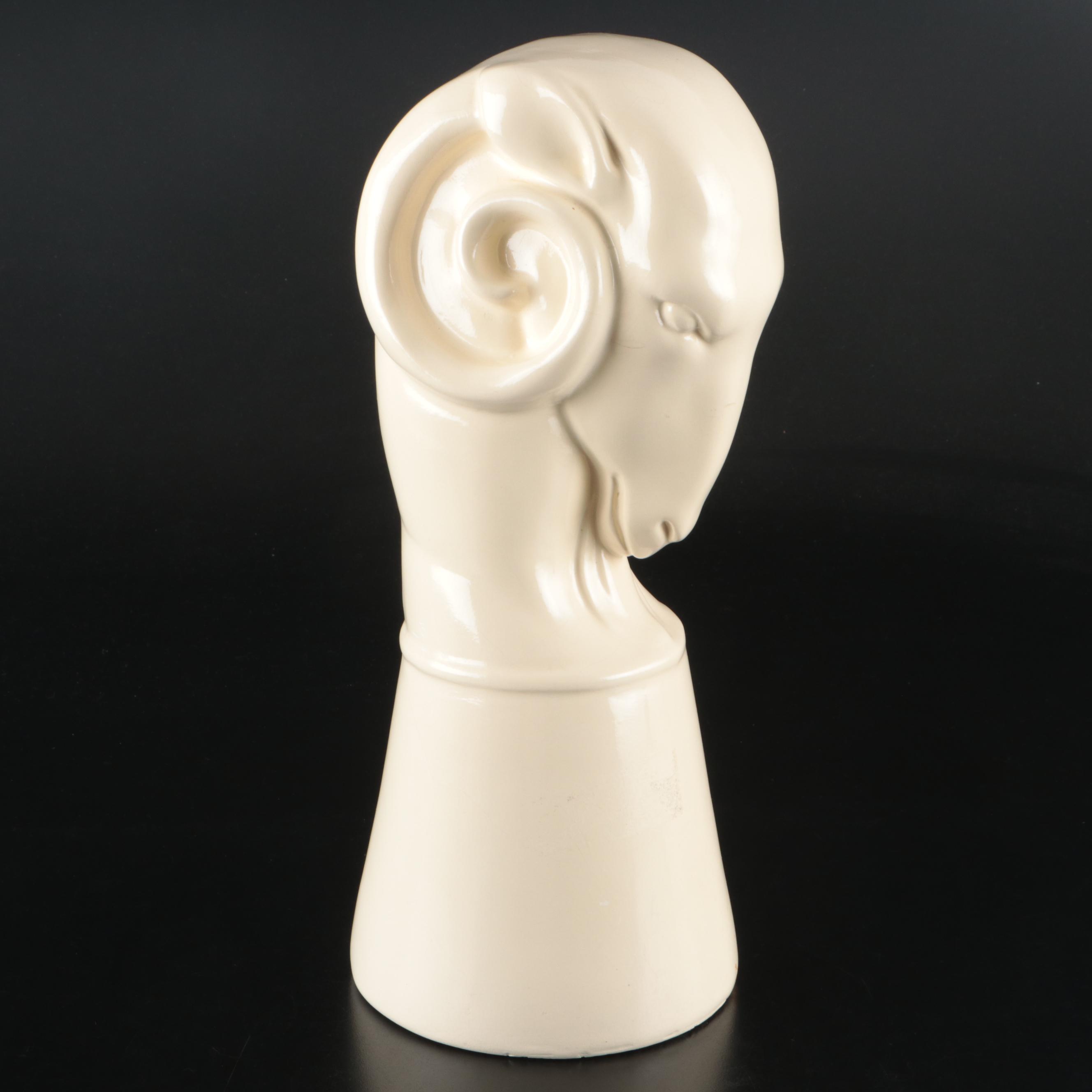 Mid Century Modern Ceramic Ram's Head Bust