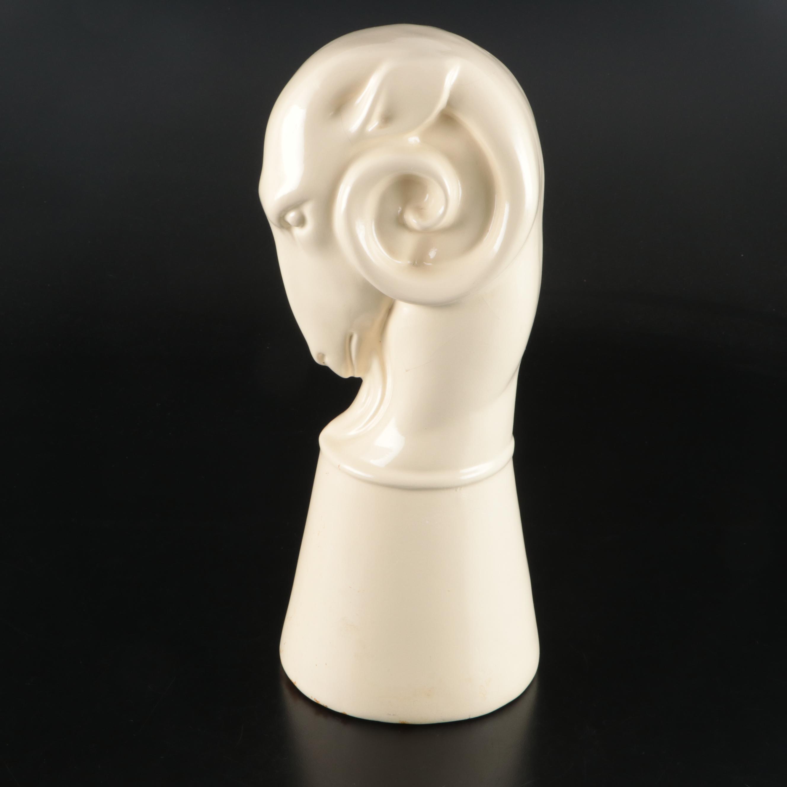 Mid Century Modern Ceramic Ram's Head Bust