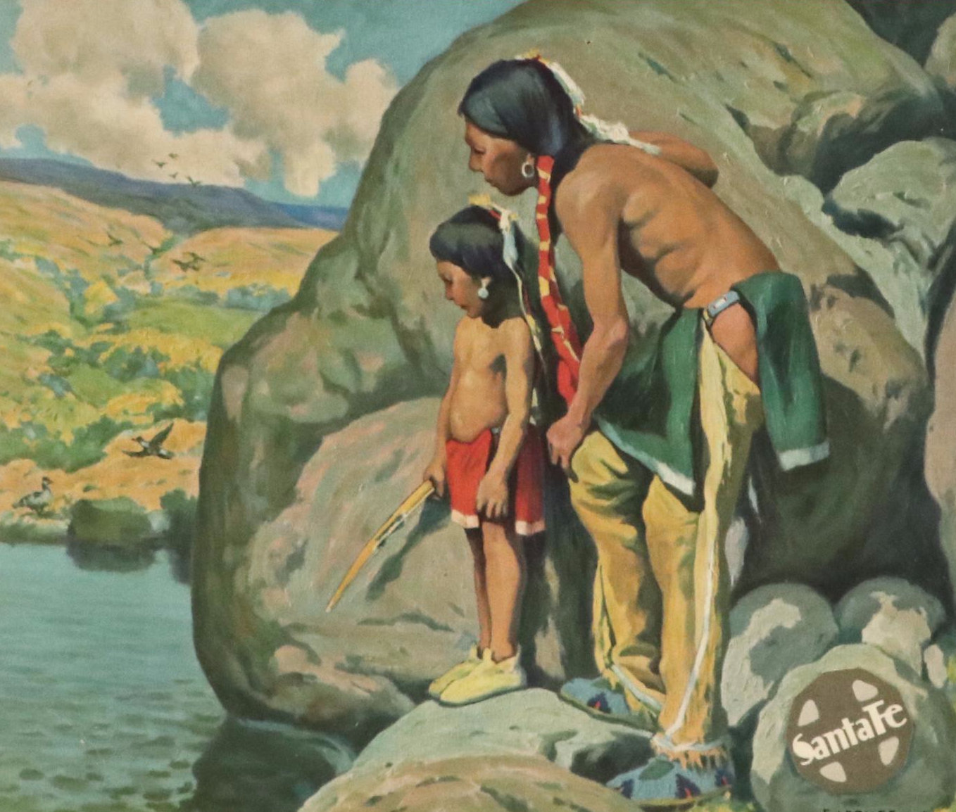 Robert Beaven Folk Art Handmade Wood Frame With Offset Lithograph, 20th Century