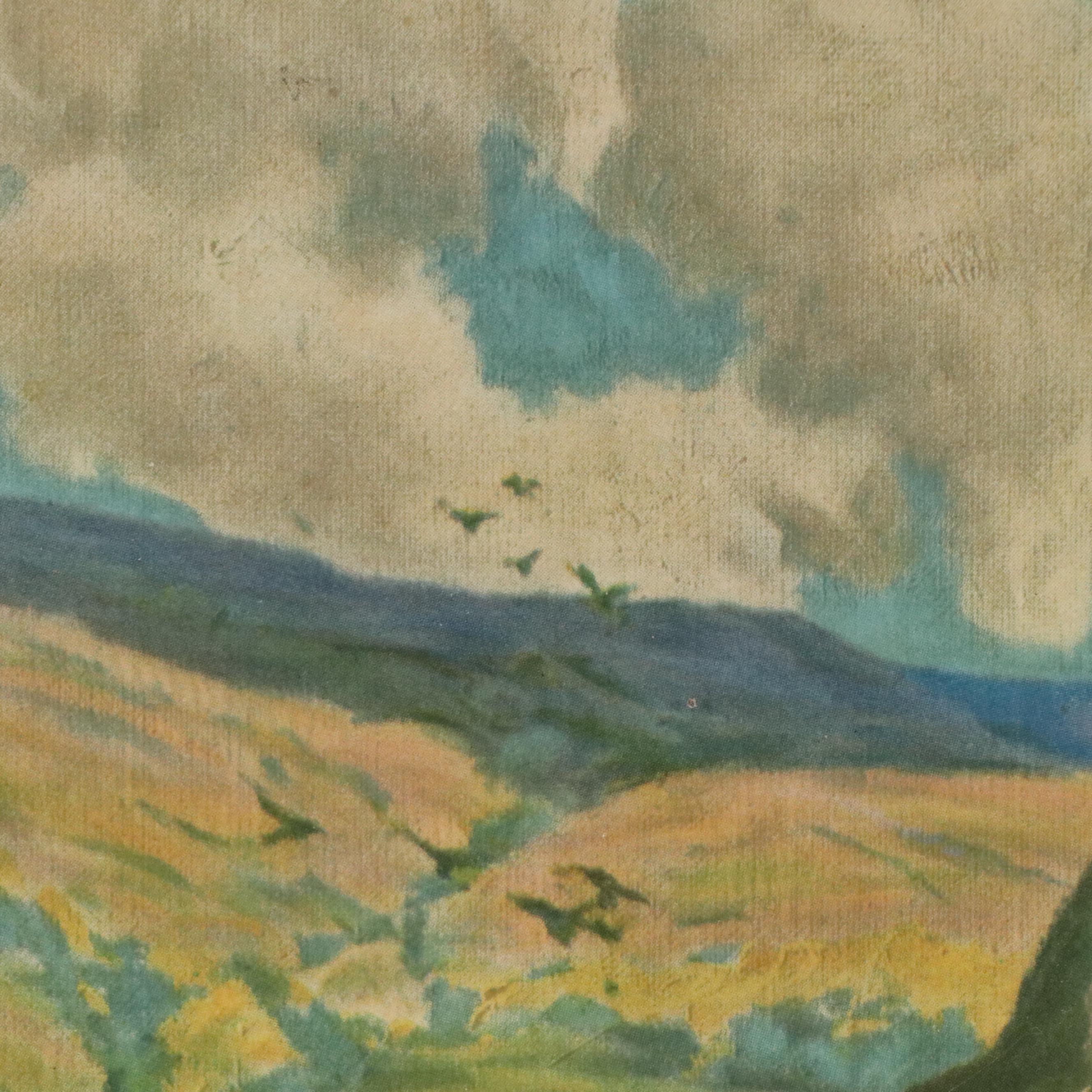 Robert Beaven Folk Art Handmade Wood Frame With Offset Lithograph, 20th Century