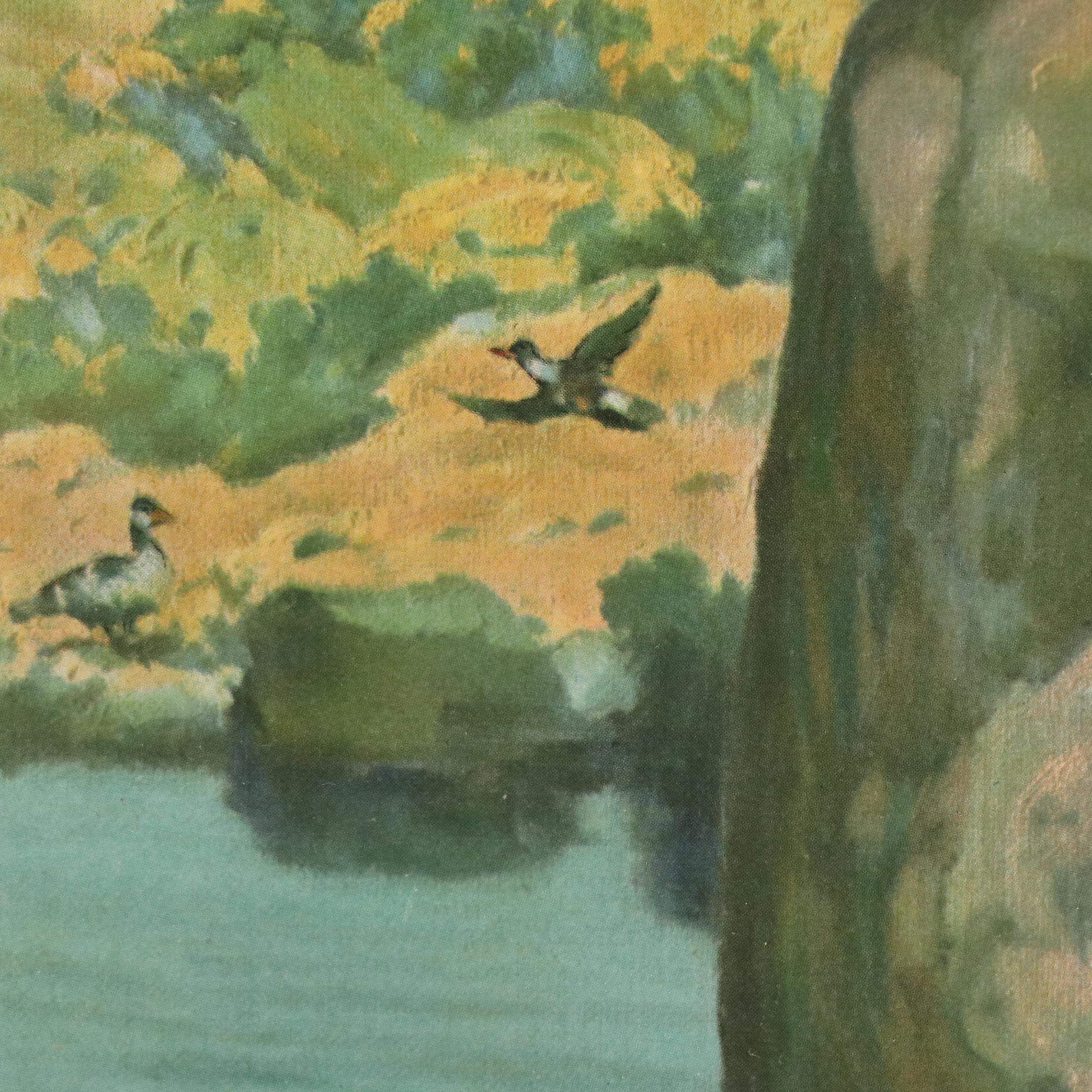 Robert Beaven Folk Art Handmade Wood Frame With Offset Lithograph, 20th Century