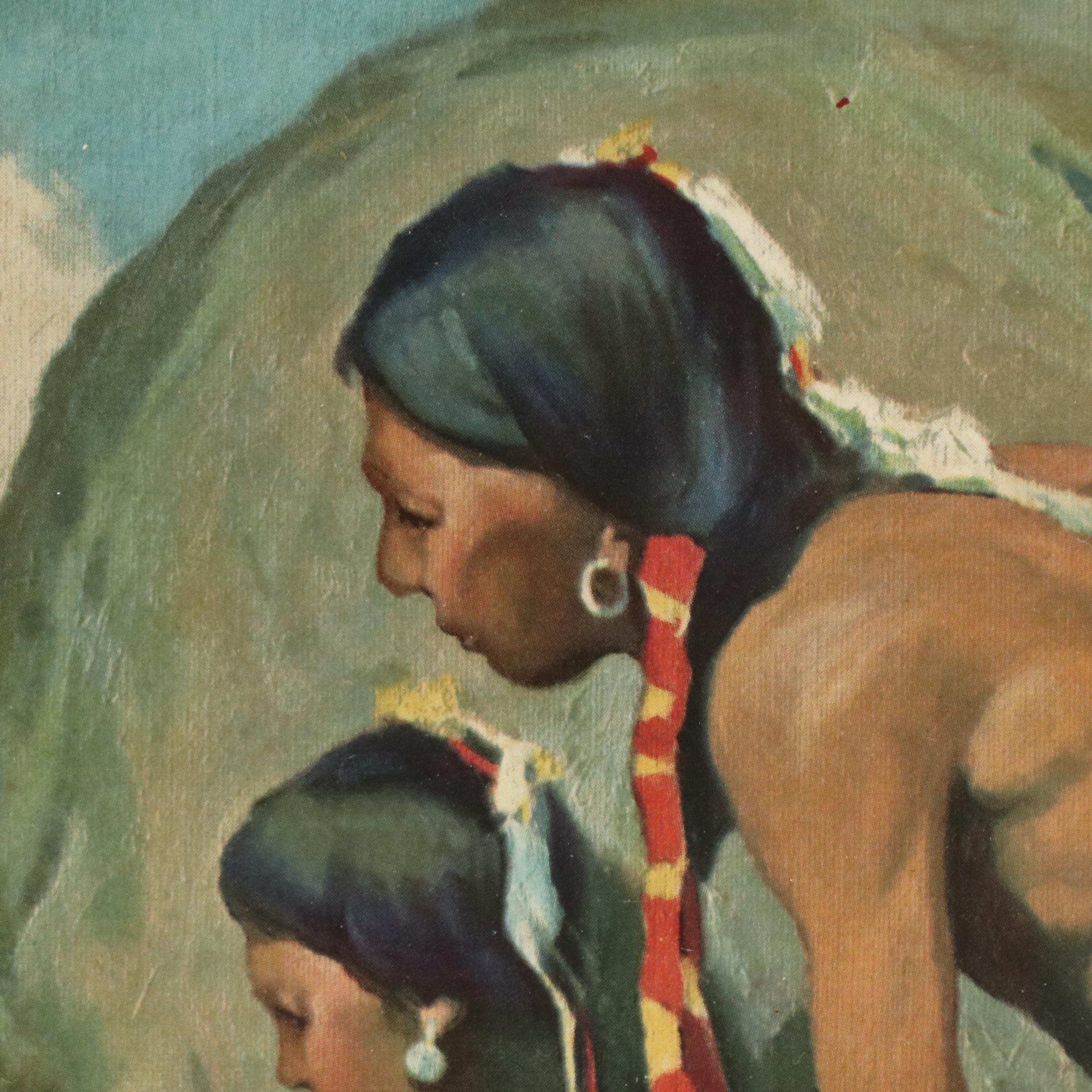 Robert Beaven Folk Art Handmade Wood Frame With Offset Lithograph, 20th Century