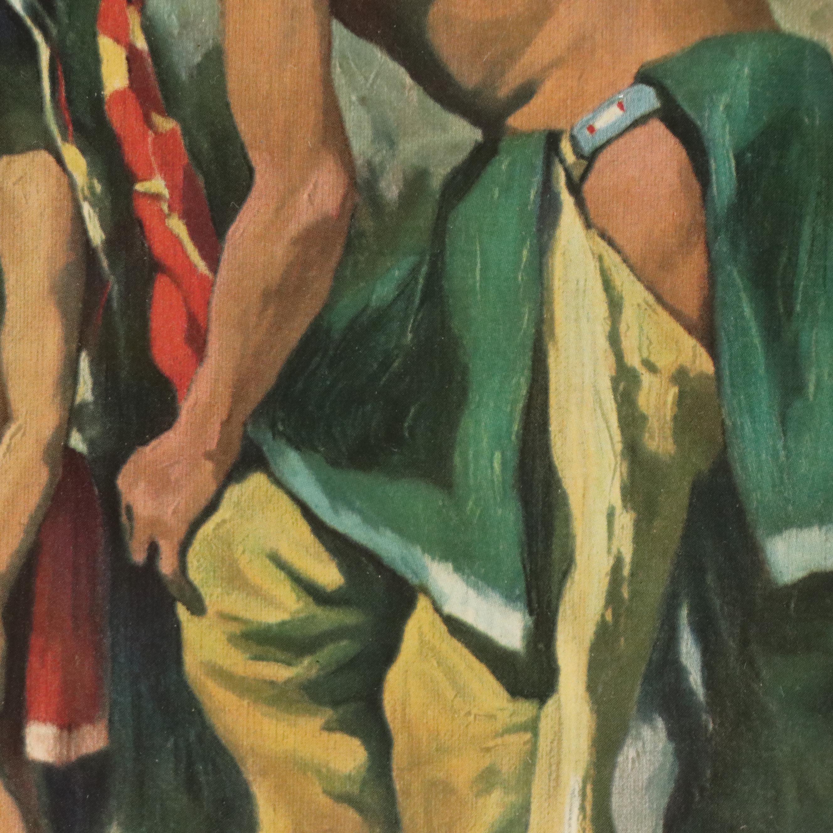 Robert Beaven Folk Art Handmade Wood Frame With Offset Lithograph, 20th Century