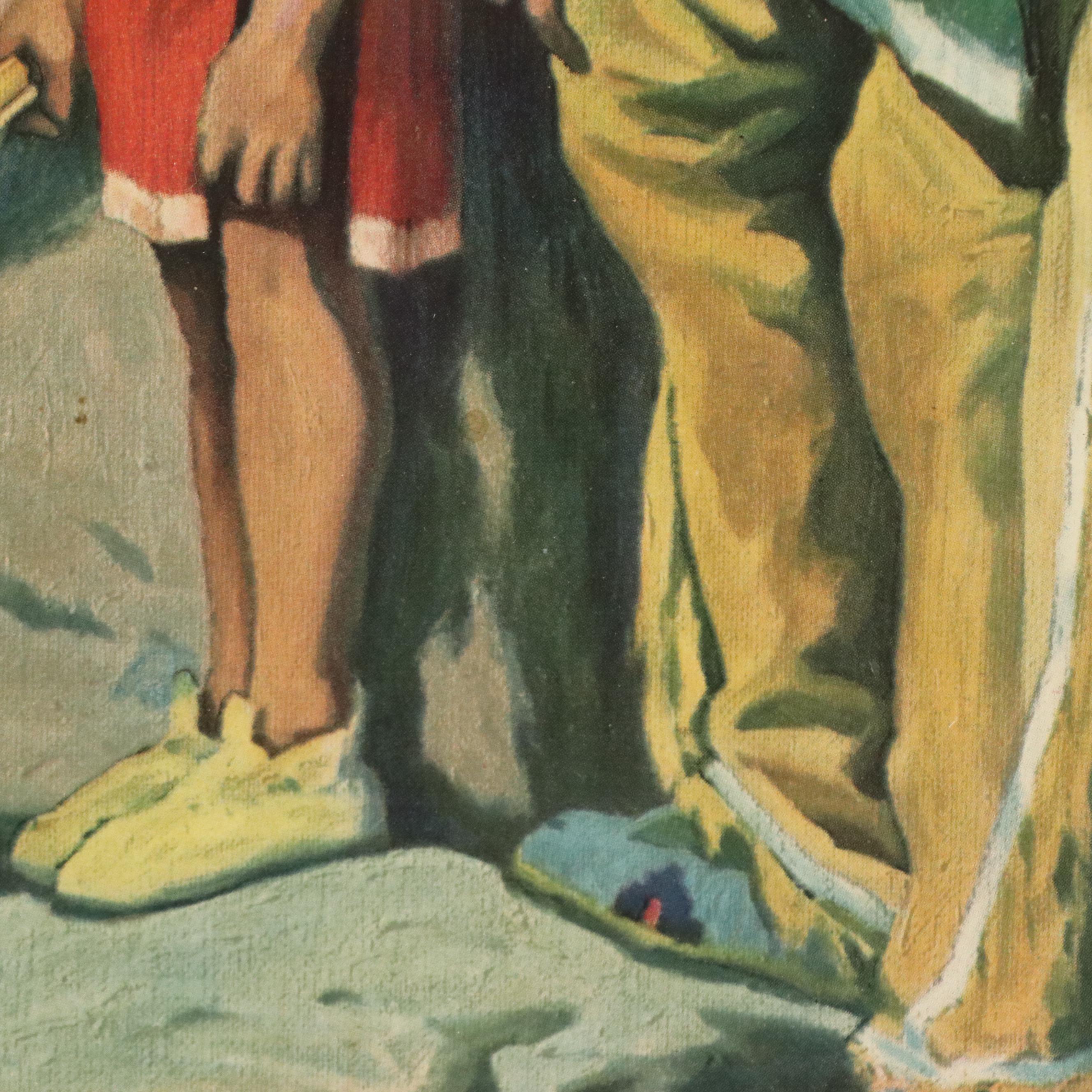 Robert Beaven Folk Art Handmade Wood Frame With Offset Lithograph, 20th Century