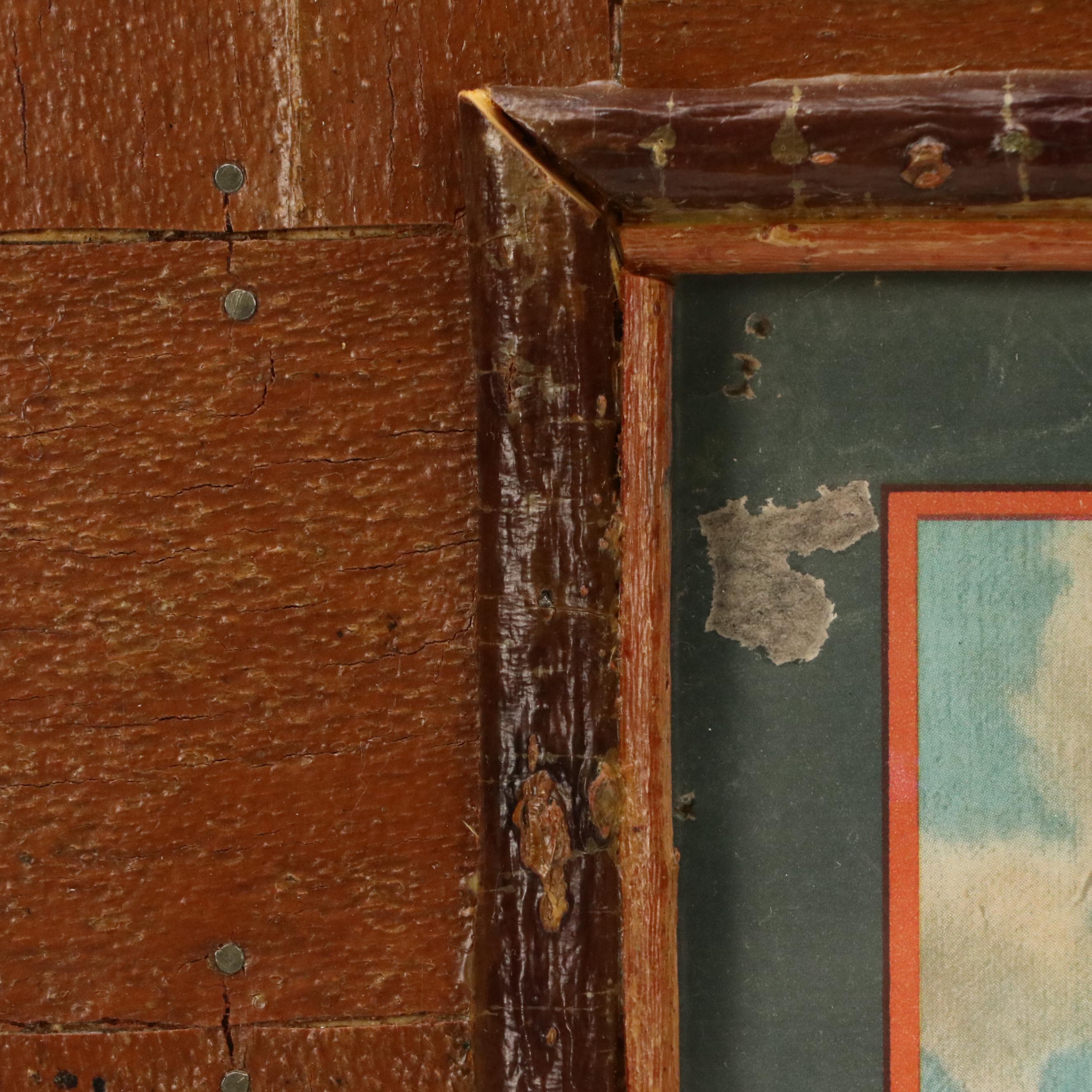 Robert Beaven Folk Art Handmade Wood Frame With Offset Lithograph, 20th Century