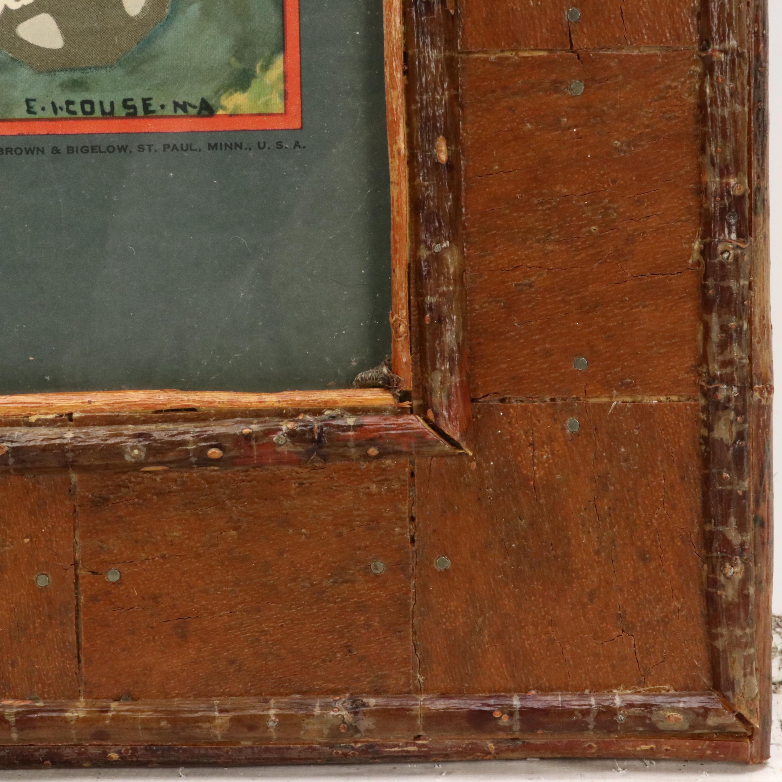 Robert Beaven Folk Art Handmade Wood Frame With Offset Lithograph, 20th Century